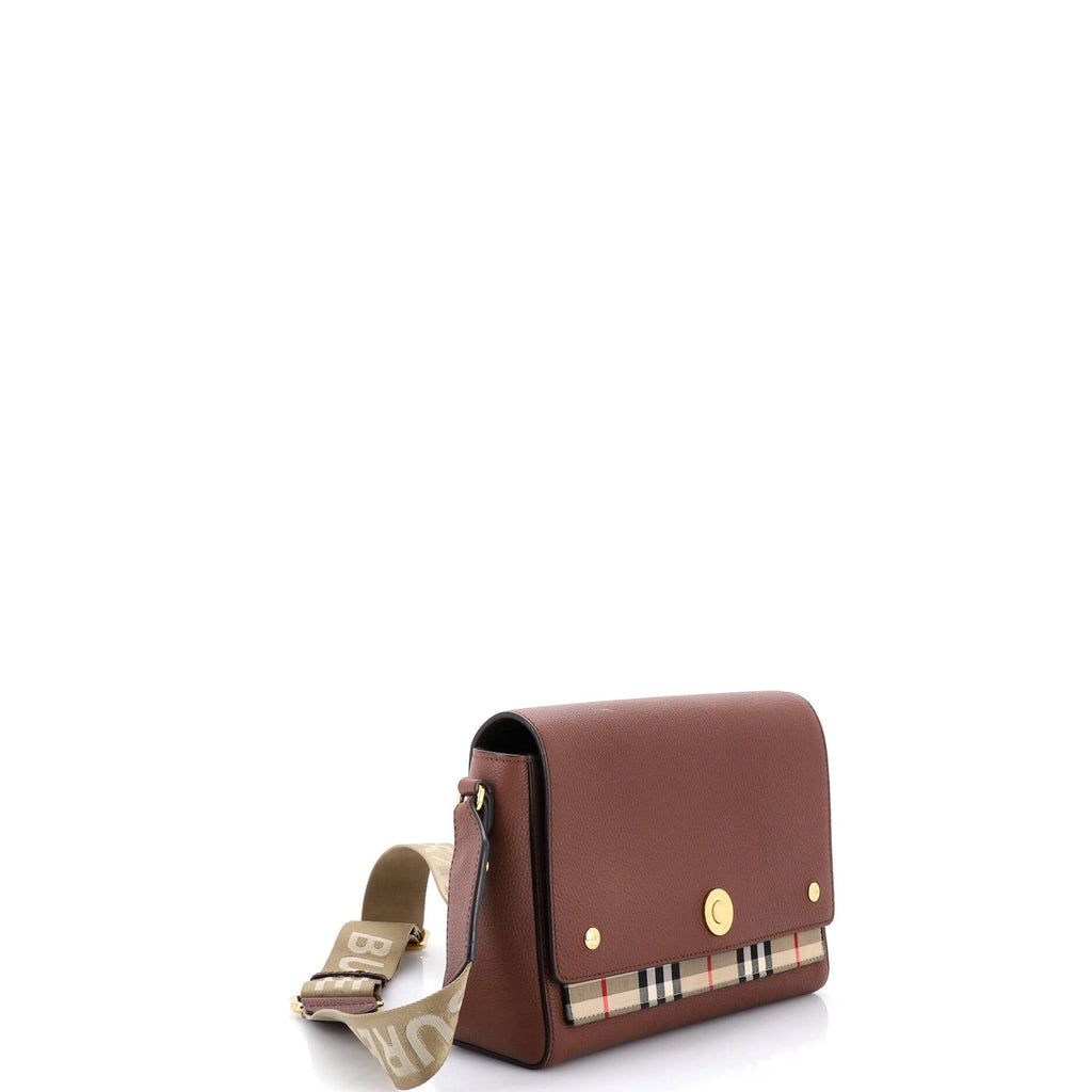 Note Crossbody Bag Leather with Vintage Check Canvas Medium