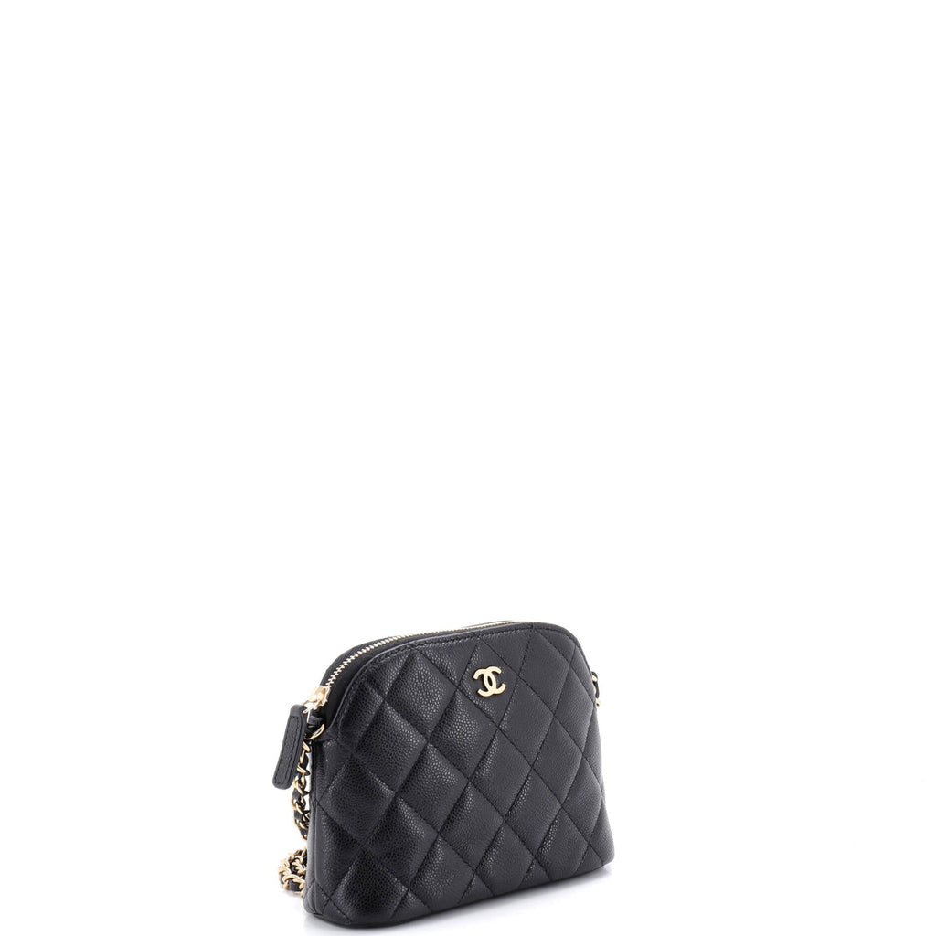 CC Dome Zip Clutch with Chain Quilted Caviar Mini