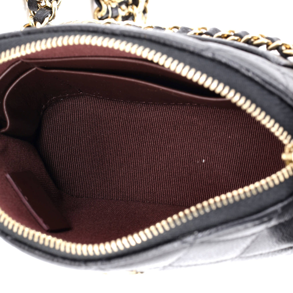 CC Dome Zip Clutch with Chain Quilted Caviar Mini