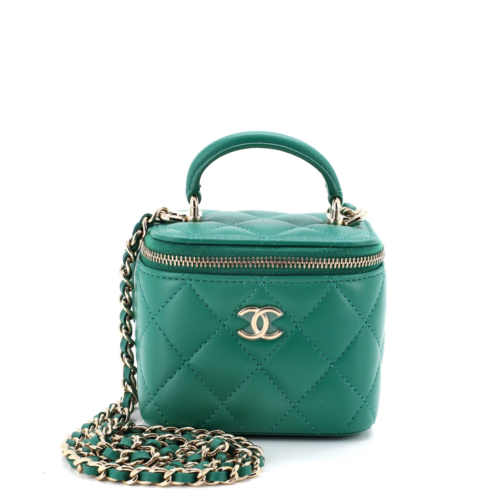 Classic Top Handle Vanity Case with Chain Quilted Lambskin Mini