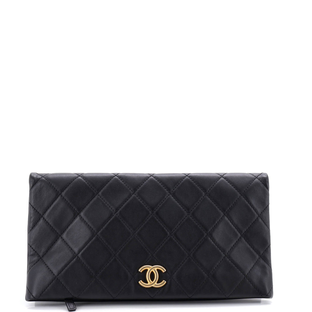 CC Foldover Clutch Quilted Lambskin Large