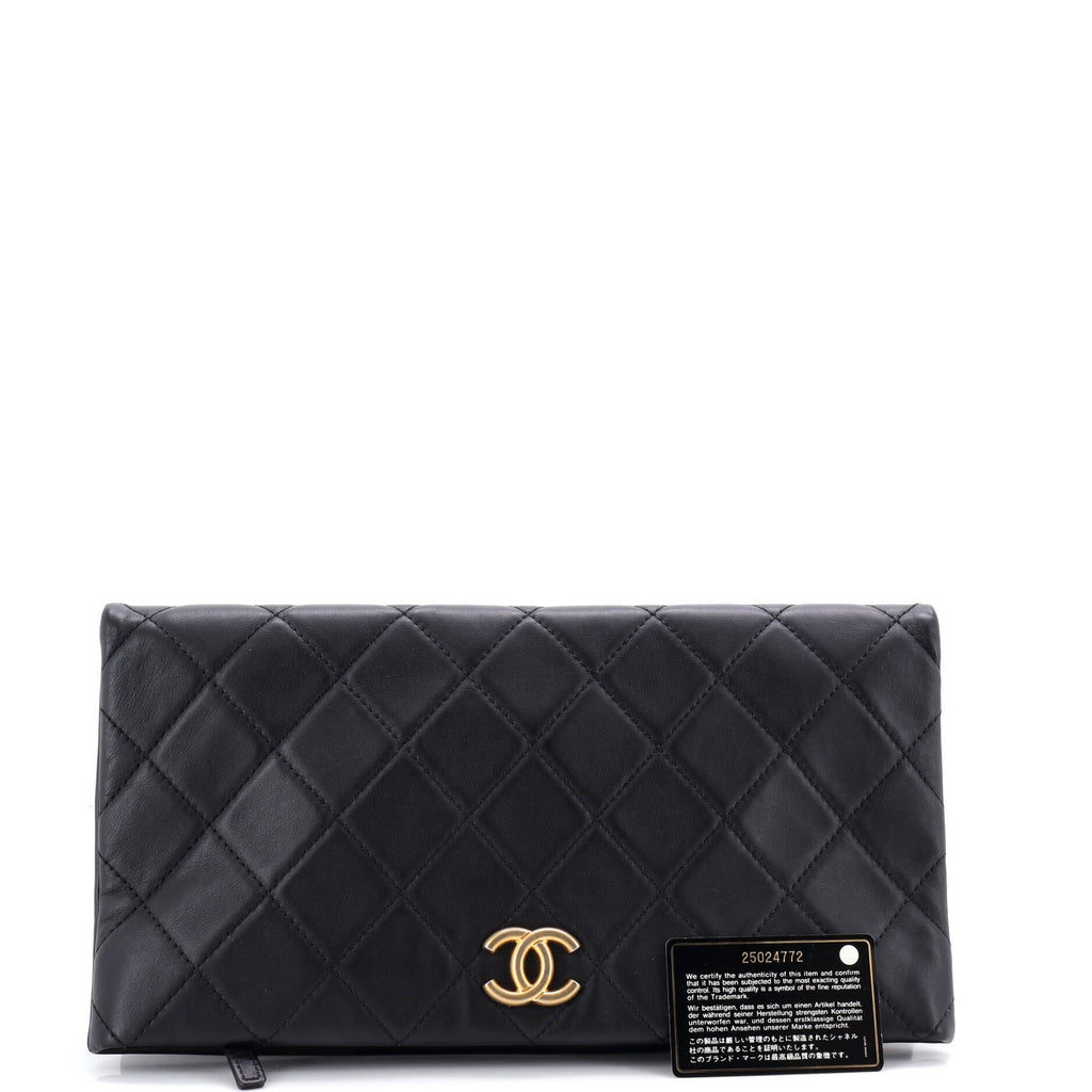 CC Foldover Clutch Quilted Lambskin Large