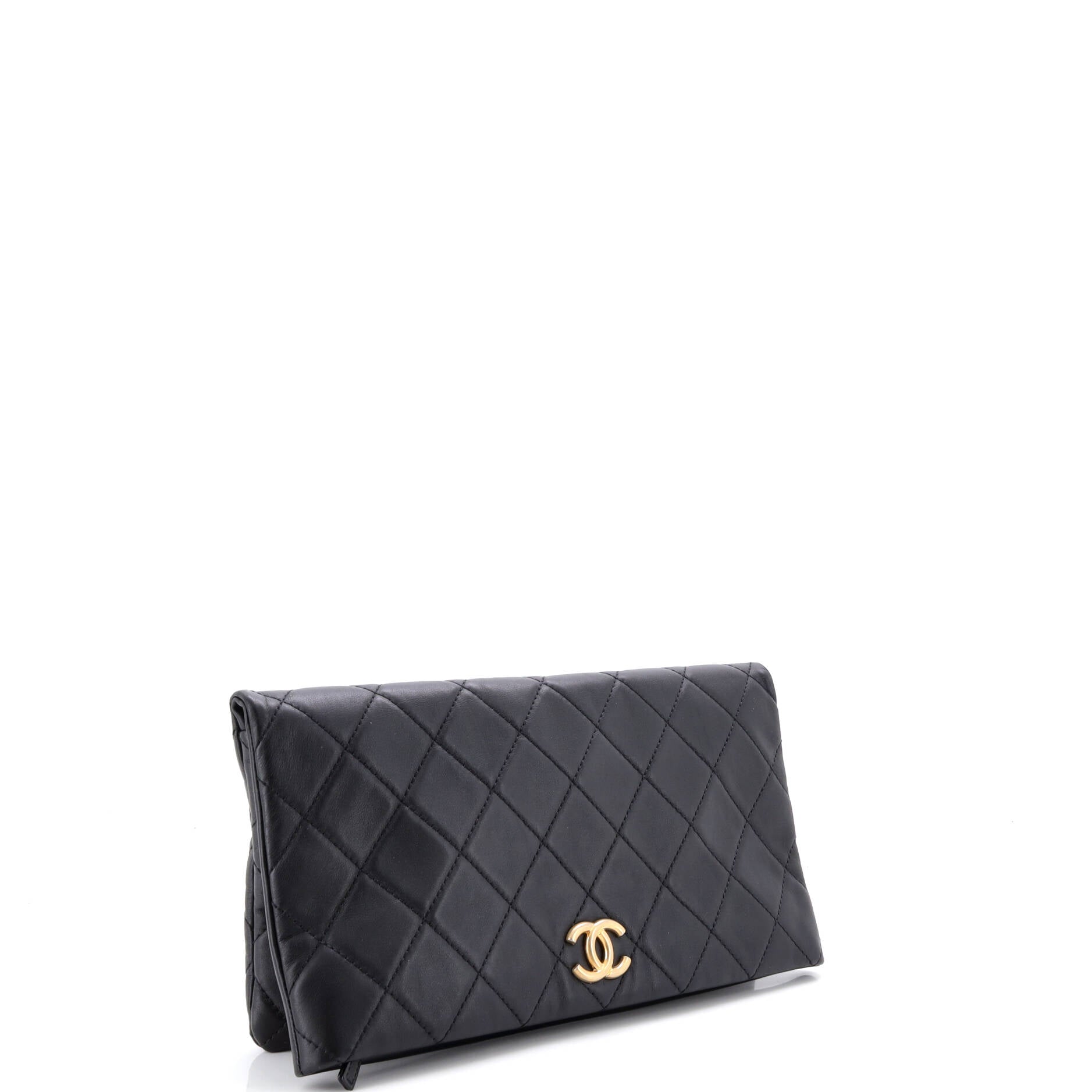 CC Foldover Clutch Quilted Lambskin Large