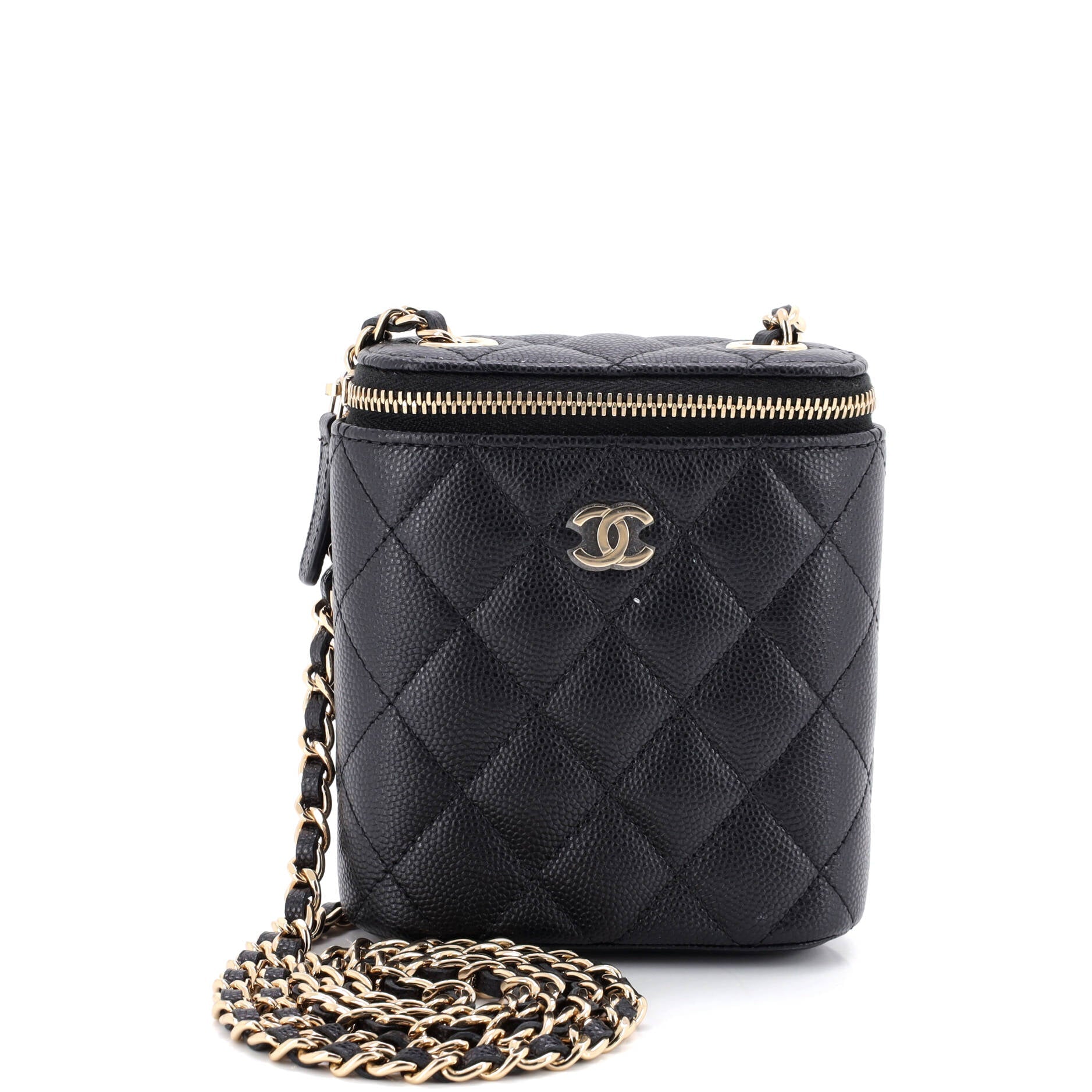 Vertical Classic Vanity Case with Chain Quilted Caviar Mini