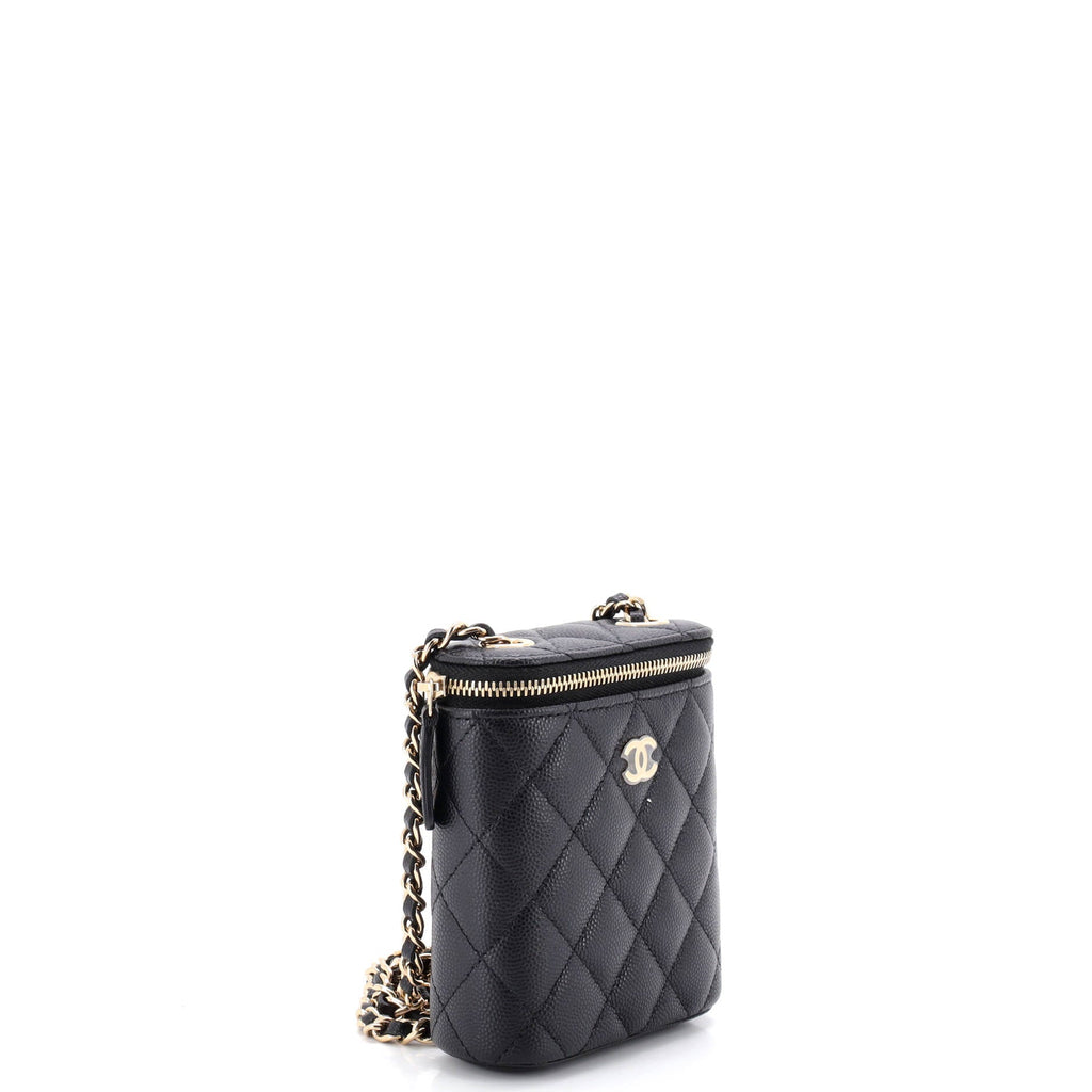 Vertical Classic Vanity Case with Chain Quilted Caviar Mini