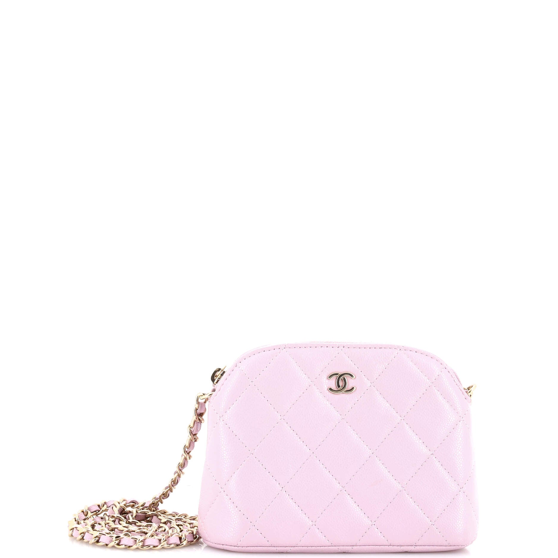 CC Dome Zip Clutch with Chain Quilted Caviar Mini
