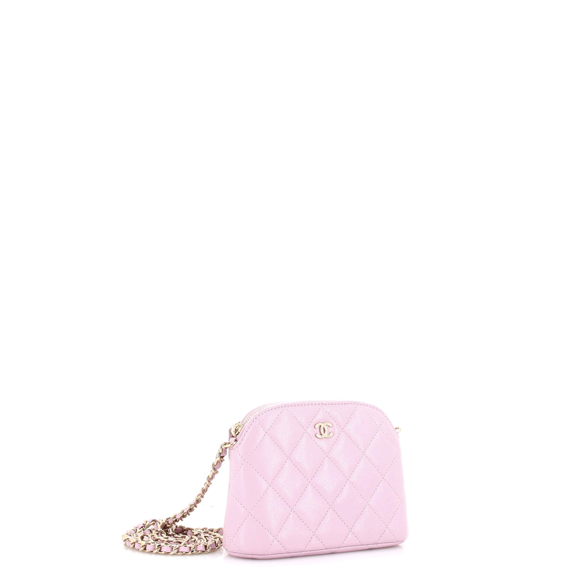 CC Dome Zip Clutch with Chain Quilted Caviar Mini