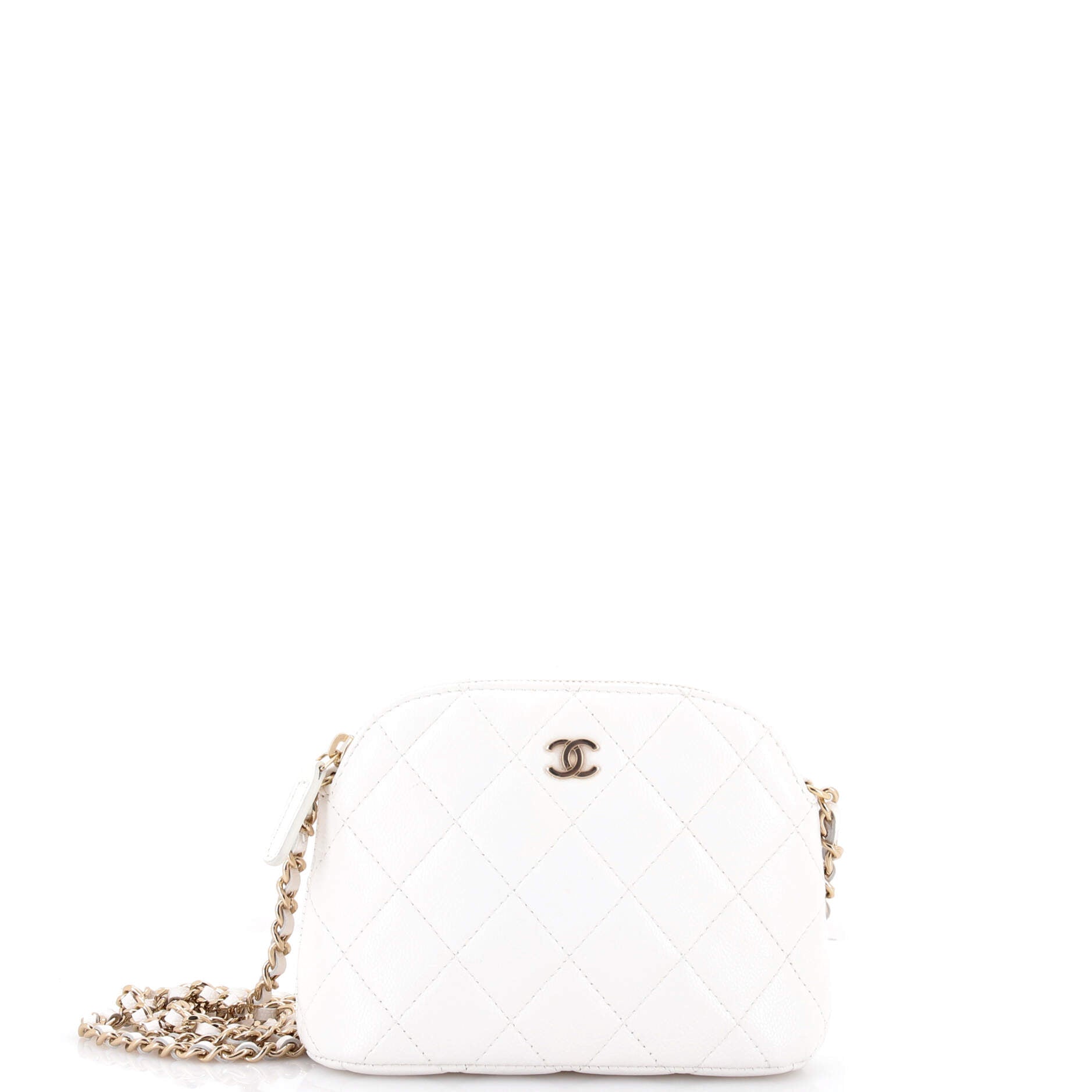 CC Dome Zip Clutch with Chain Quilted Caviar Mini
