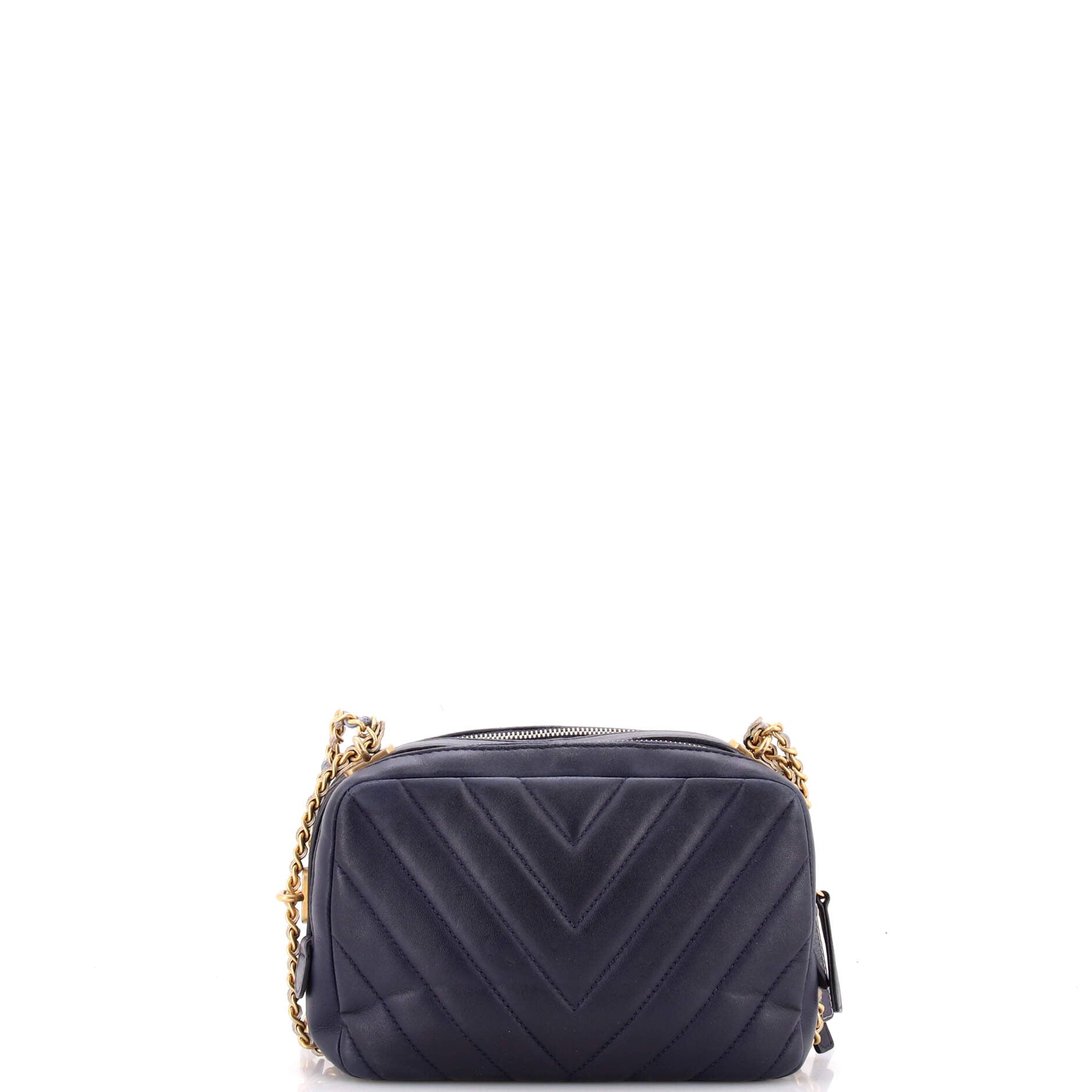 CC Front Pocket Chain Camera Bag Chevron Calfskin Small