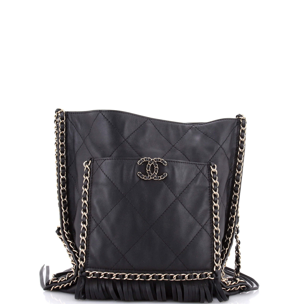 Fringe Flat Shopping Bag Quilted Calfskin Medium