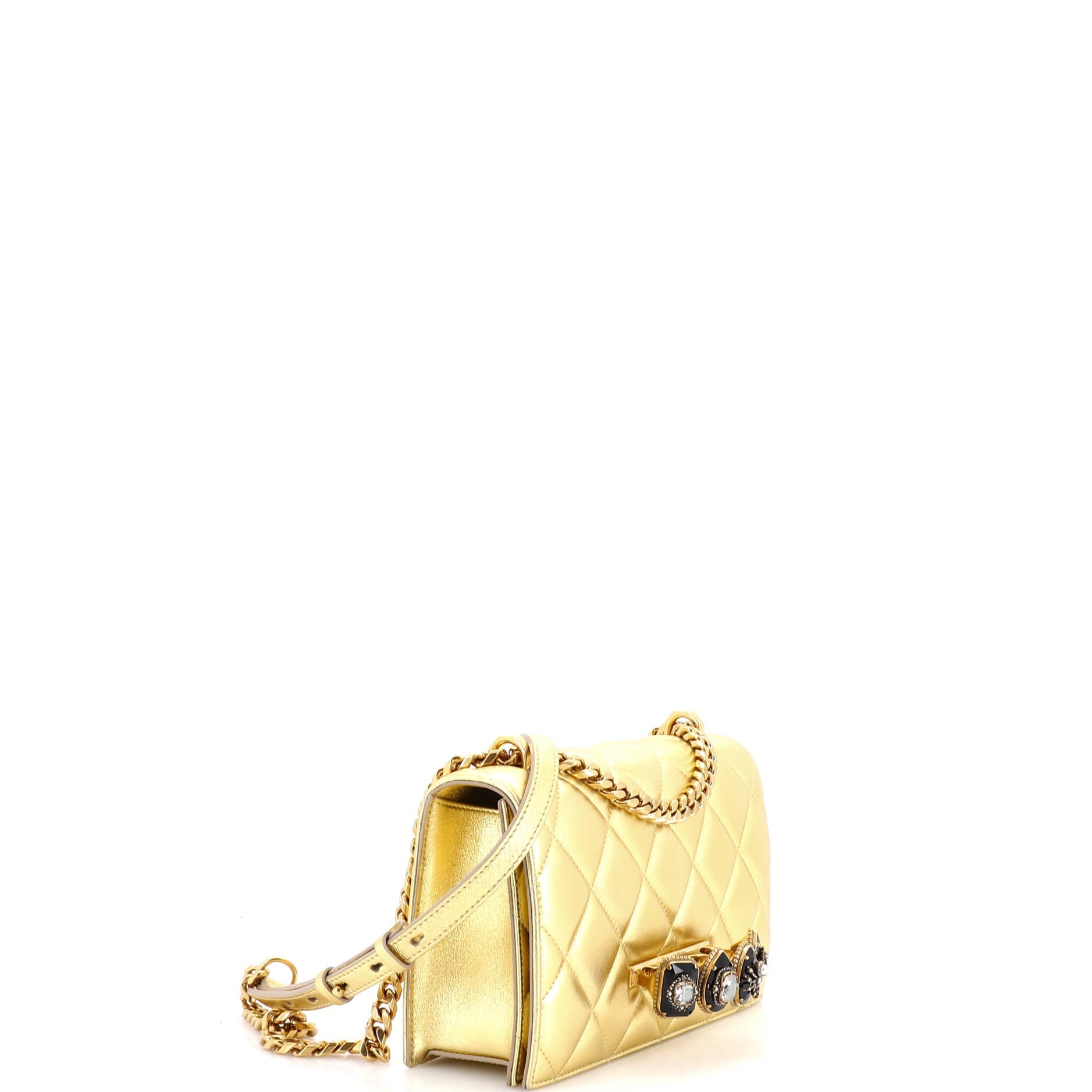 Jewelled Flap Satchel Quilted Leather Medium