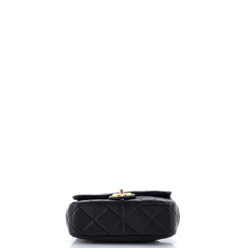 Oval Logo Chain Handle Flap Bag Quilted Lambskin Small