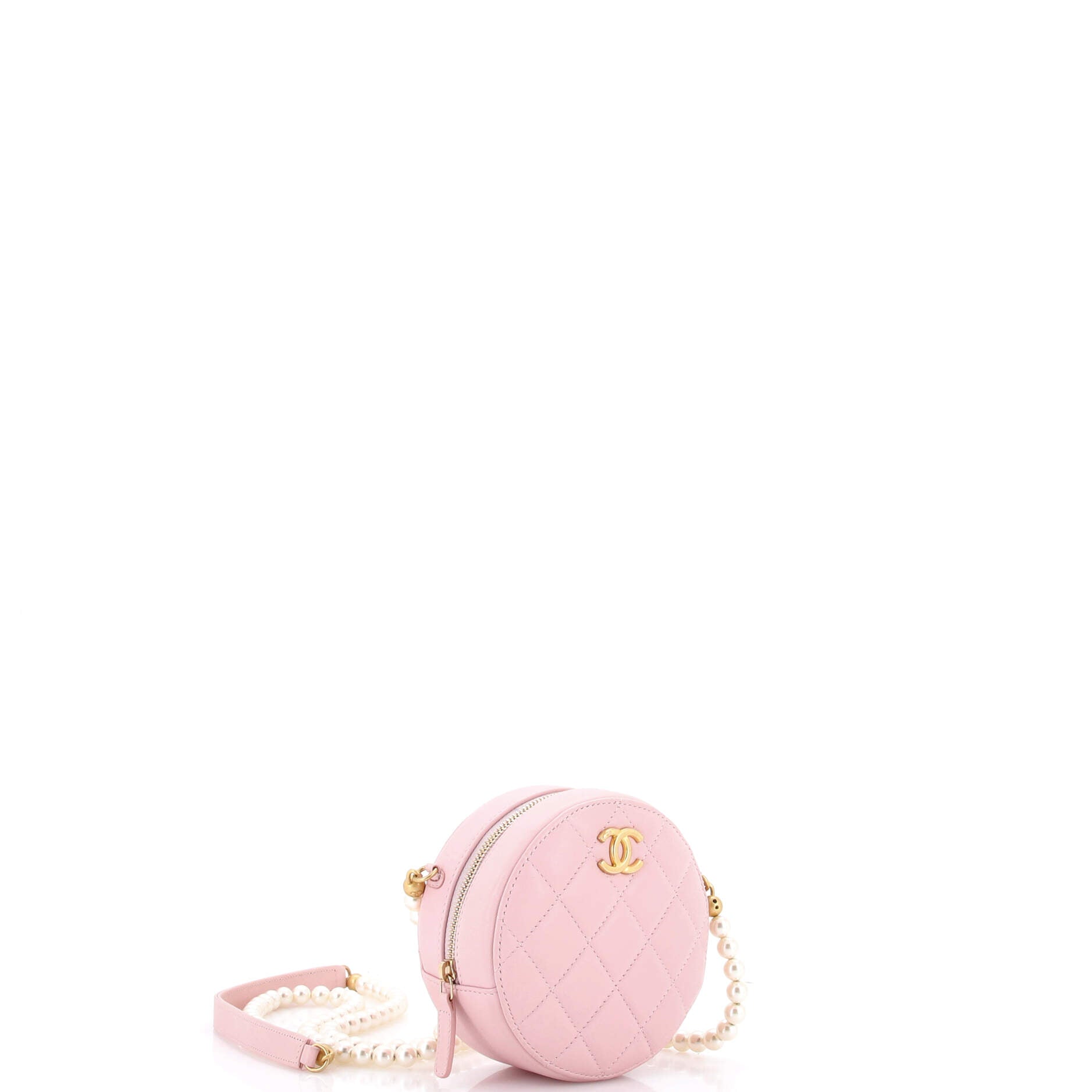 About Pearls Round Clutch with Chain Quilted Lambskin Mini