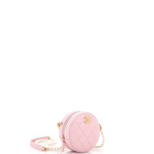 About Pearls Round Clutch with Chain Quilted Lambskin Mini