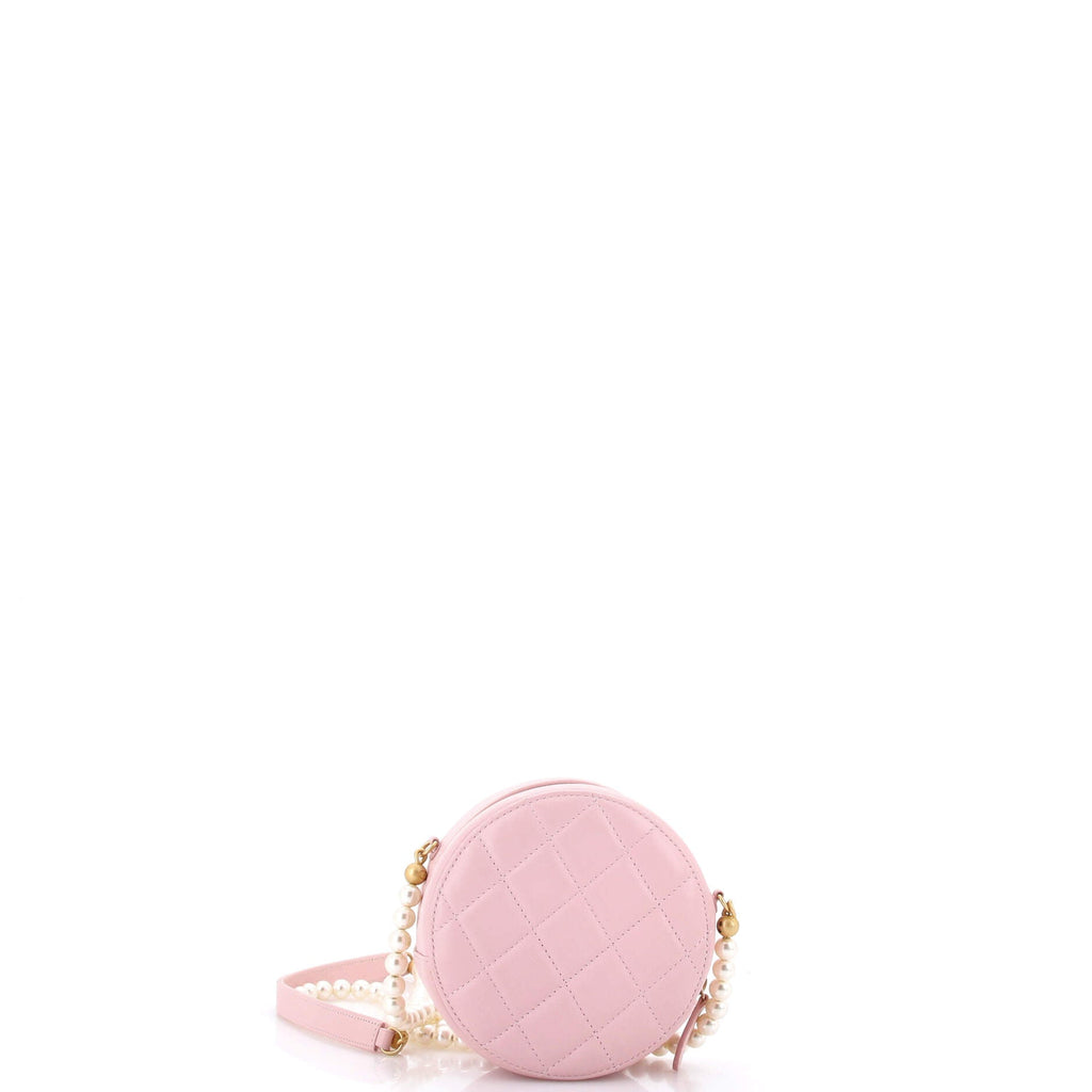 About Pearls Round Clutch with Chain Quilted Lambskin Mini