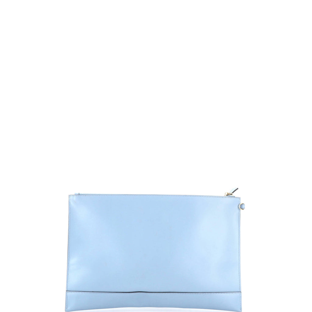 Logo Flat Wristlet Pouch Embossed Leather Large
