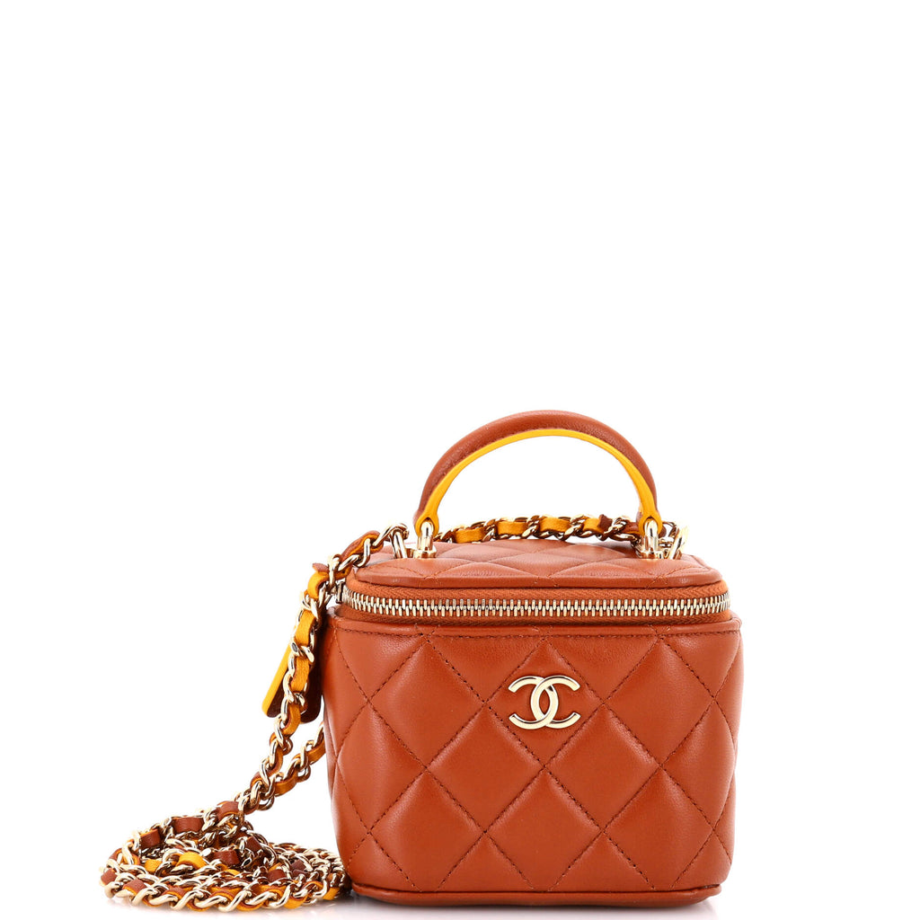 Classic Top Handle Vanity Case with Chain Quilted Lambskin Mini