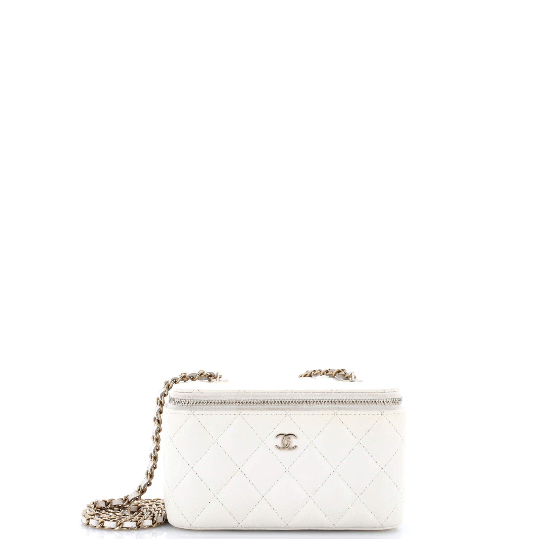 Classic Vanity Case with Chain Quilted Caviar Small