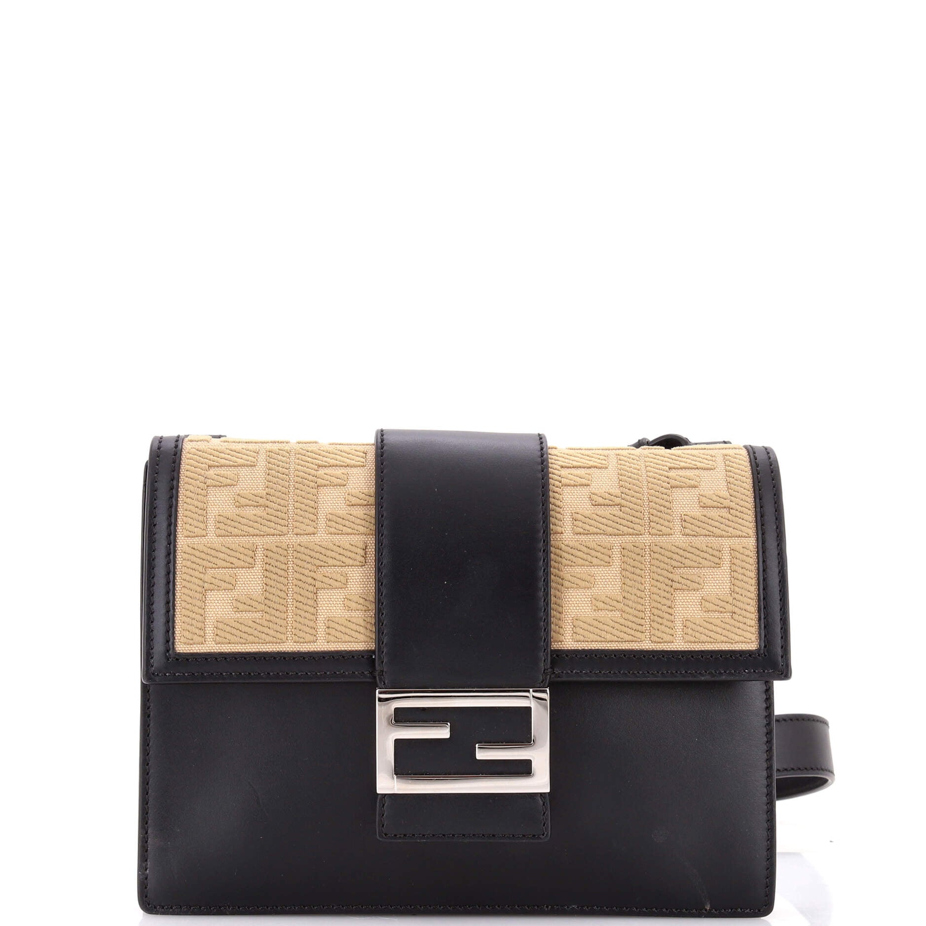 Flat Baguette Crossbody Bag Leather with Zucca Jacquard Medium
