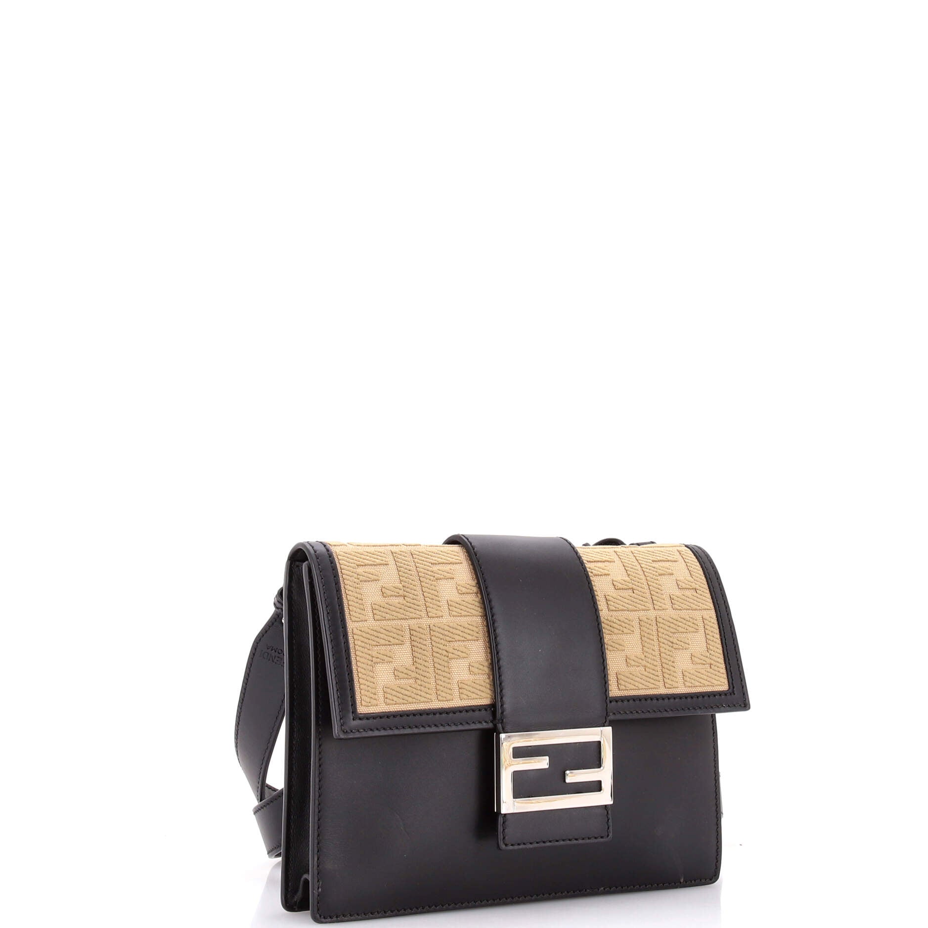Flat Baguette Crossbody Bag Leather with Zucca Jacquard Medium