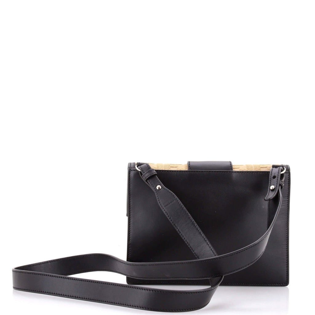 Flat Baguette Crossbody Bag Leather with Zucca Jacquard Medium
