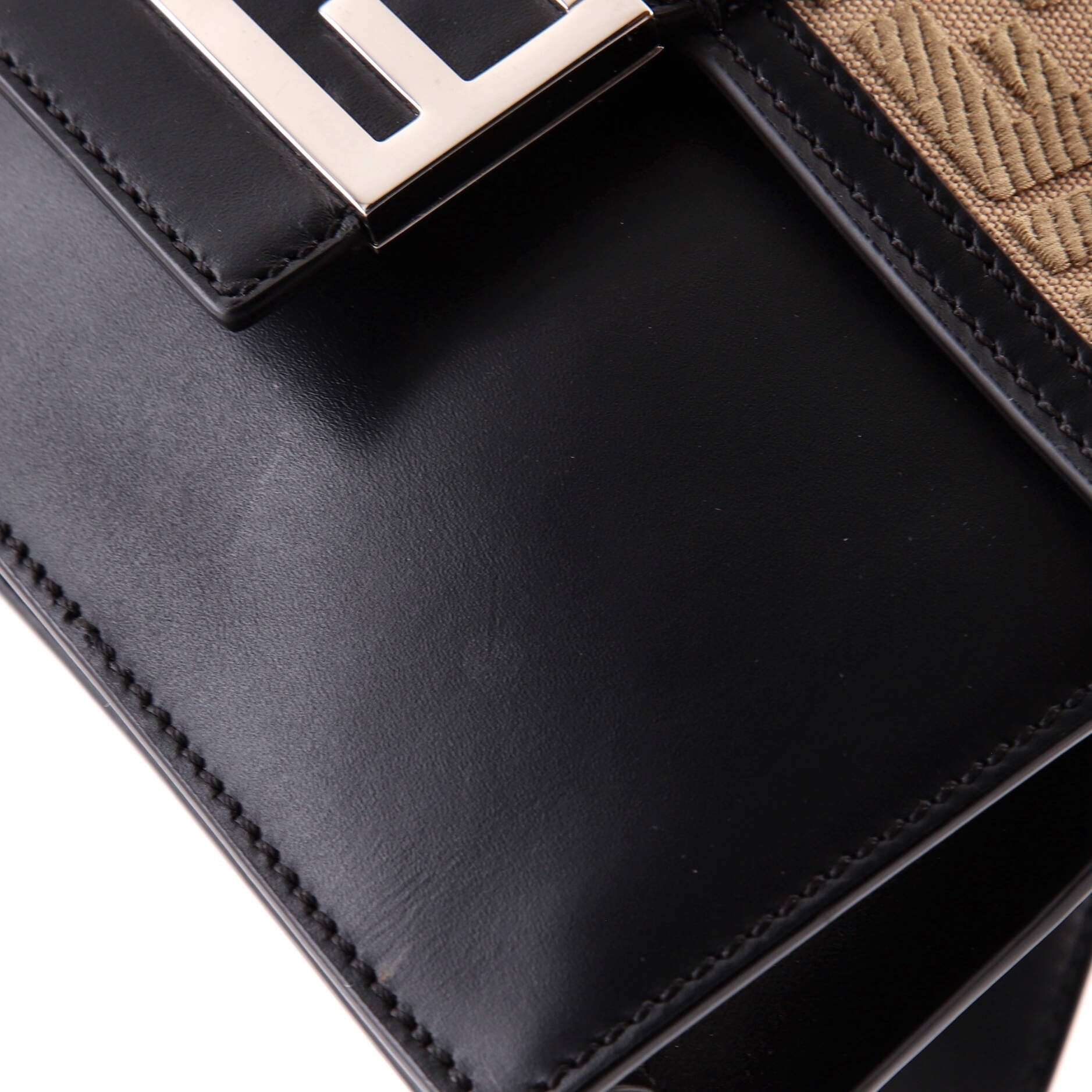 Flat Baguette Crossbody Bag Leather with Zucca Jacquard Medium