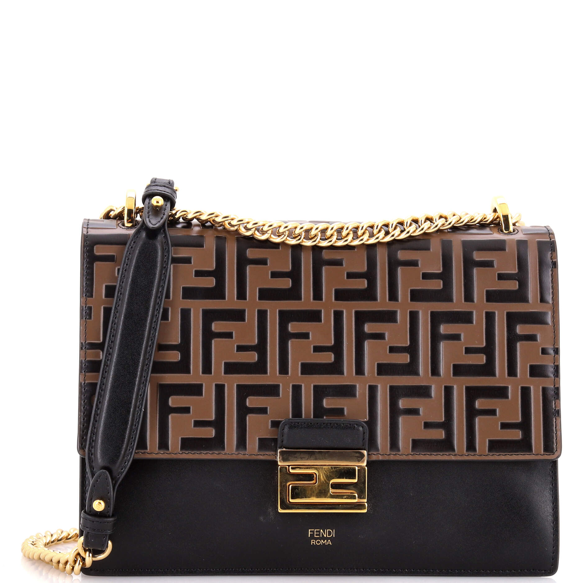 Kan U Shoulder Bag Zucca Embossed Leather Medium
