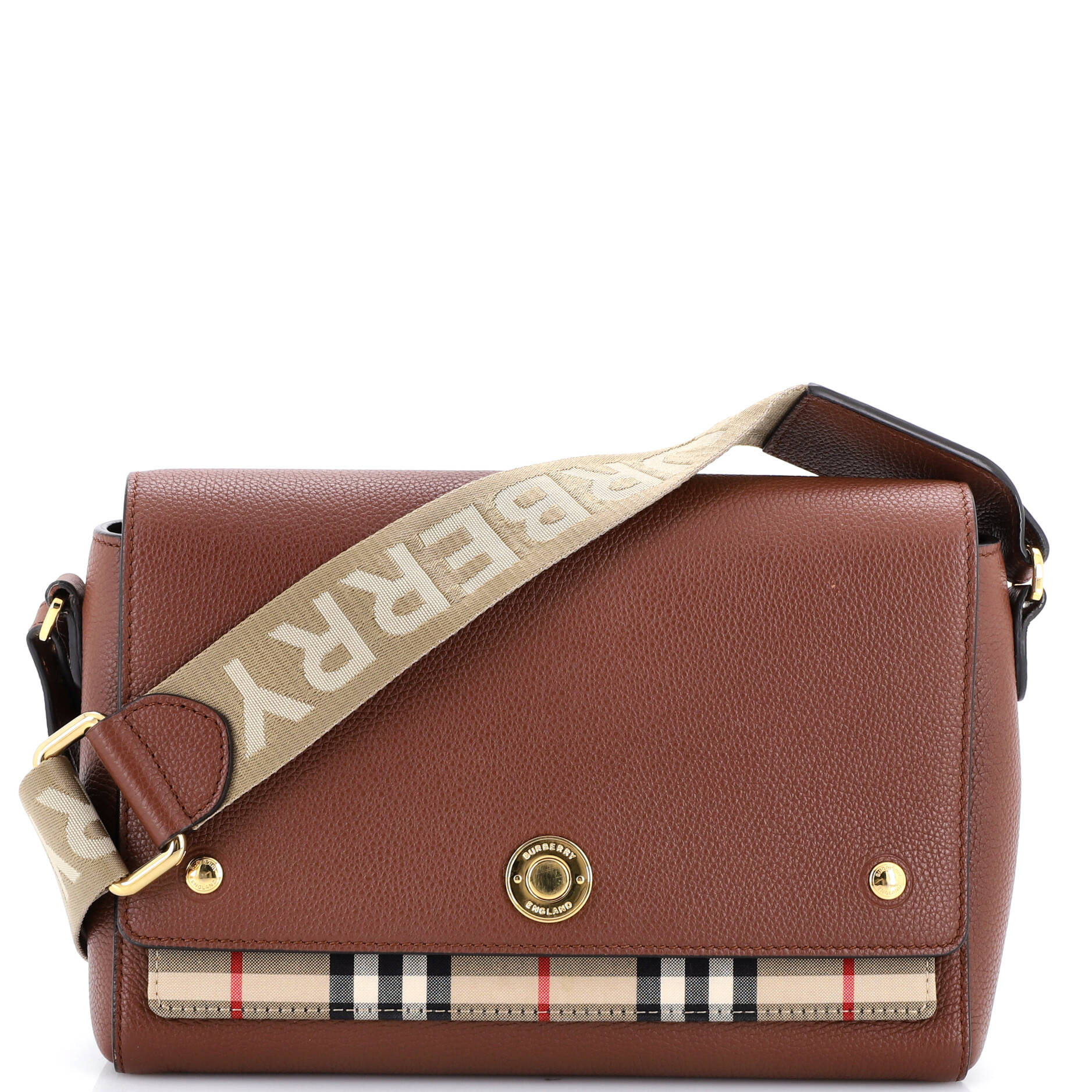 Note Crossbody Bag Leather with Vintage Check Canvas Medium