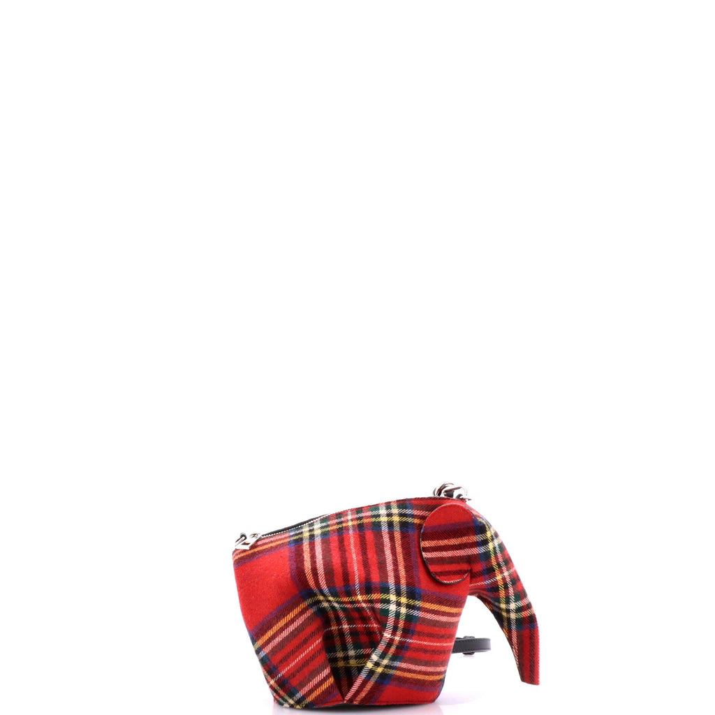 Elephant Crossbody Bag Tartan Wool and Leather Mini