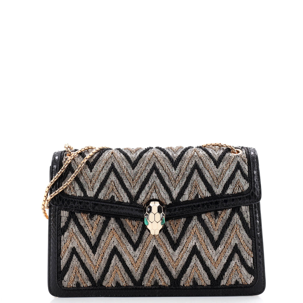 Serpenti Forever Shoulder Bag Embellished Python Embossed Leather Medium