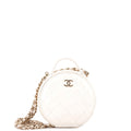 Handle with Care Round Vanity Case with Chain Quilted Lambskin Small