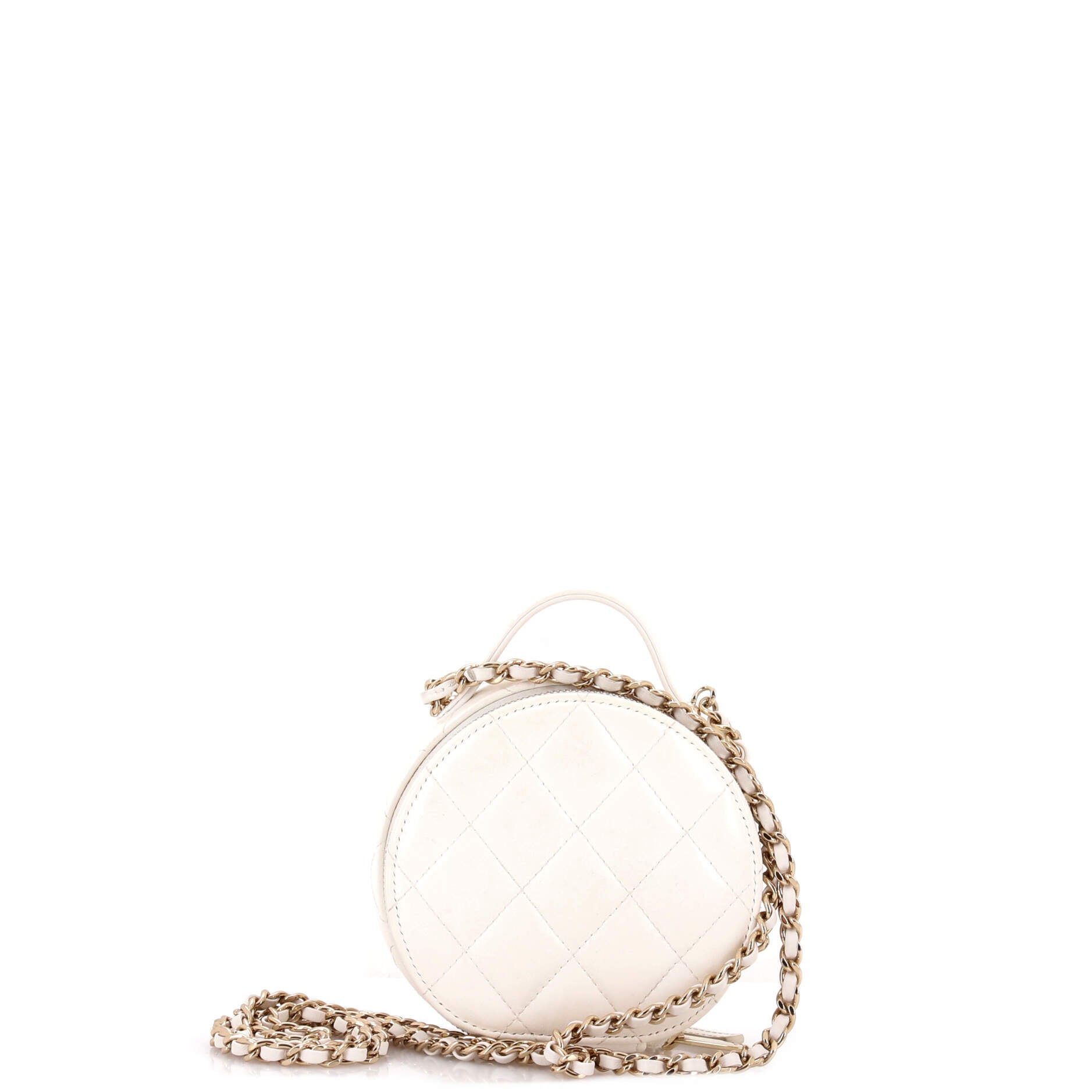 Handle with Care Round Vanity Case with Chain Quilted Lambskin Small