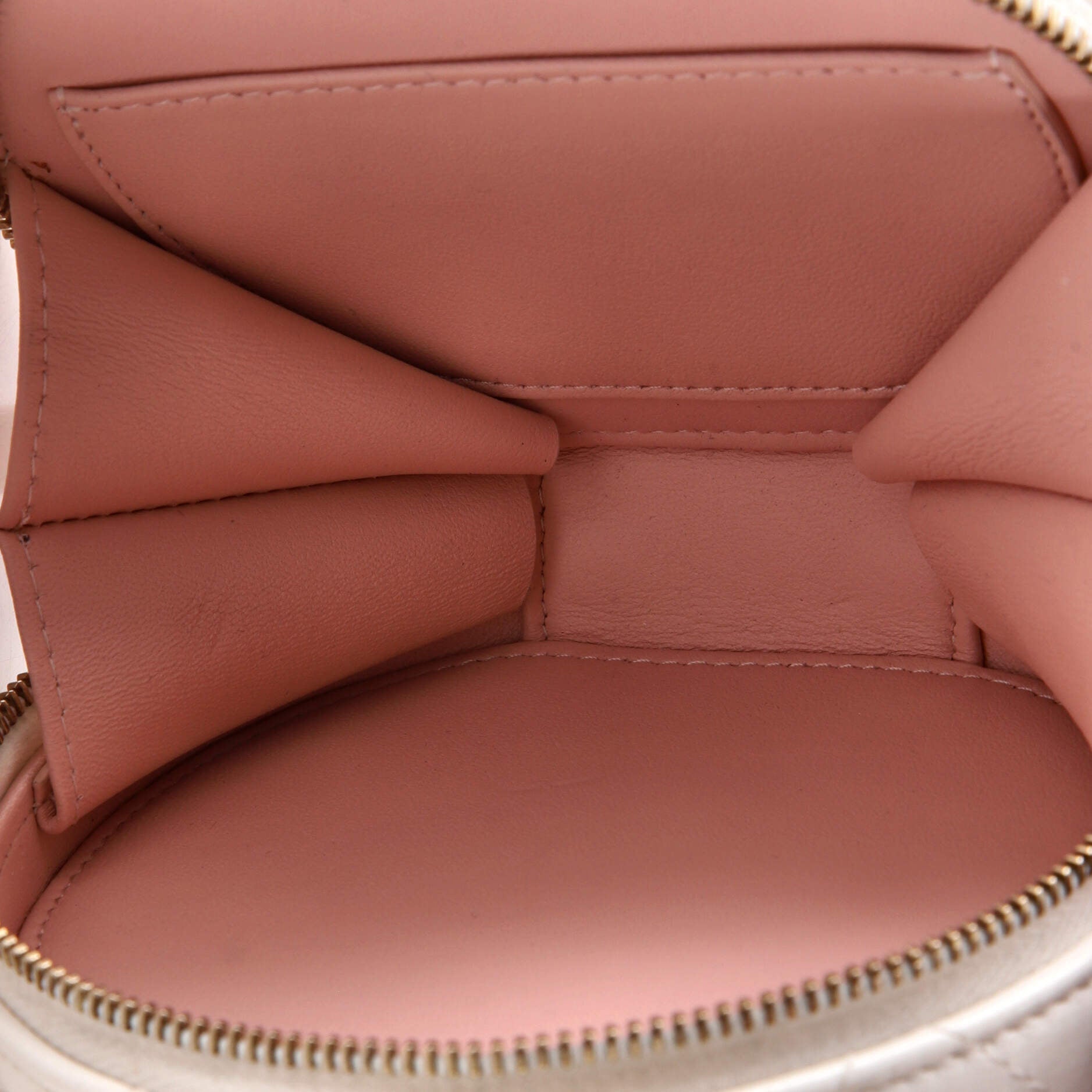 Handle with Care Round Vanity Case with Chain Quilted Lambskin Small