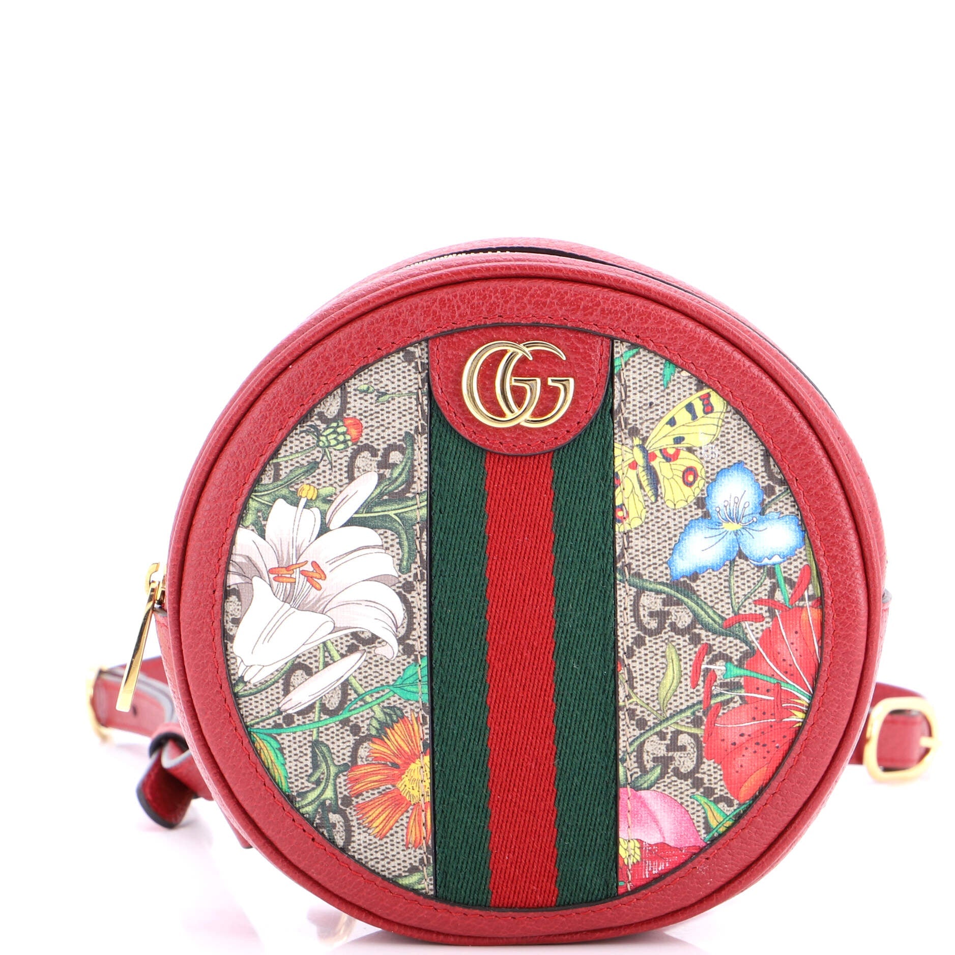 Ophidia Round Backpack Flora GG Coated Canvas Mini