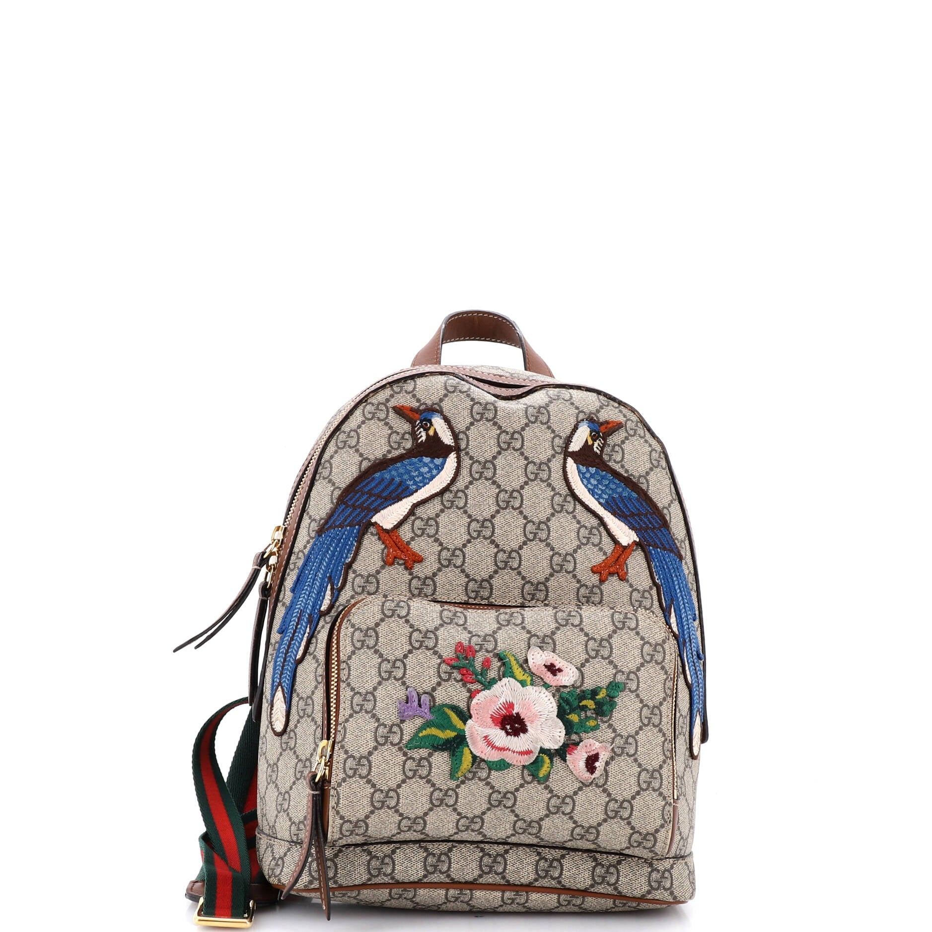 Zip Pocket Backpack Embroidered GG Coated Canvas Small
