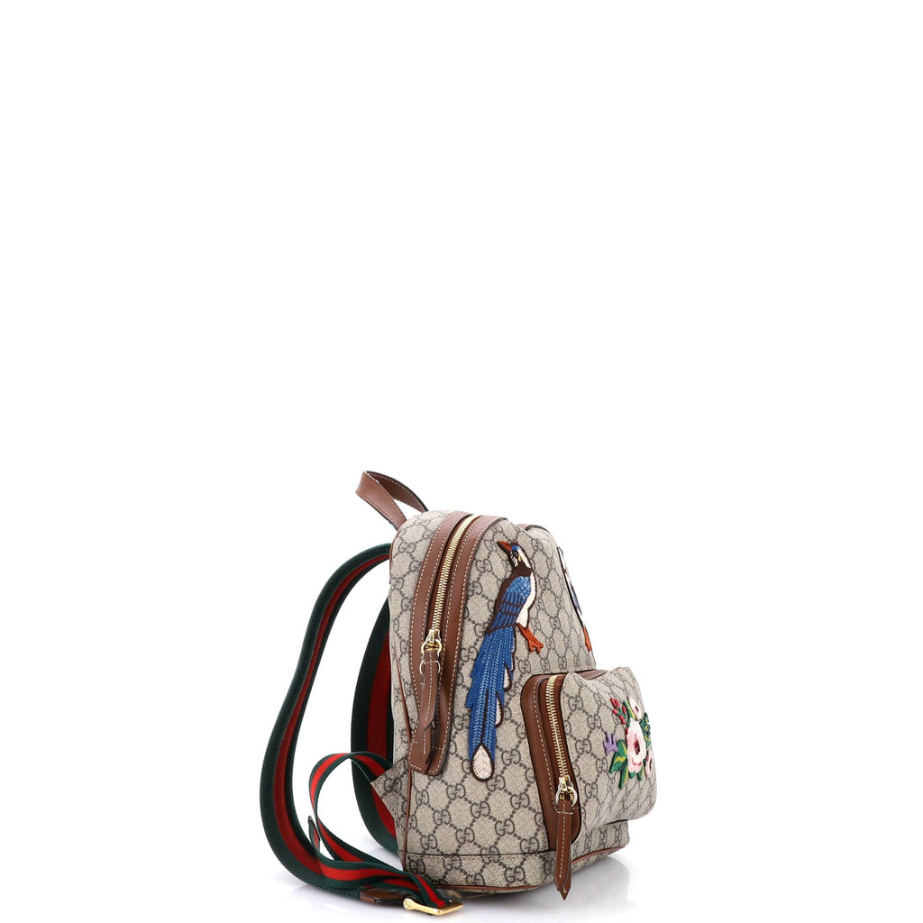 Zip Pocket Backpack Embroidered GG Coated Canvas Small