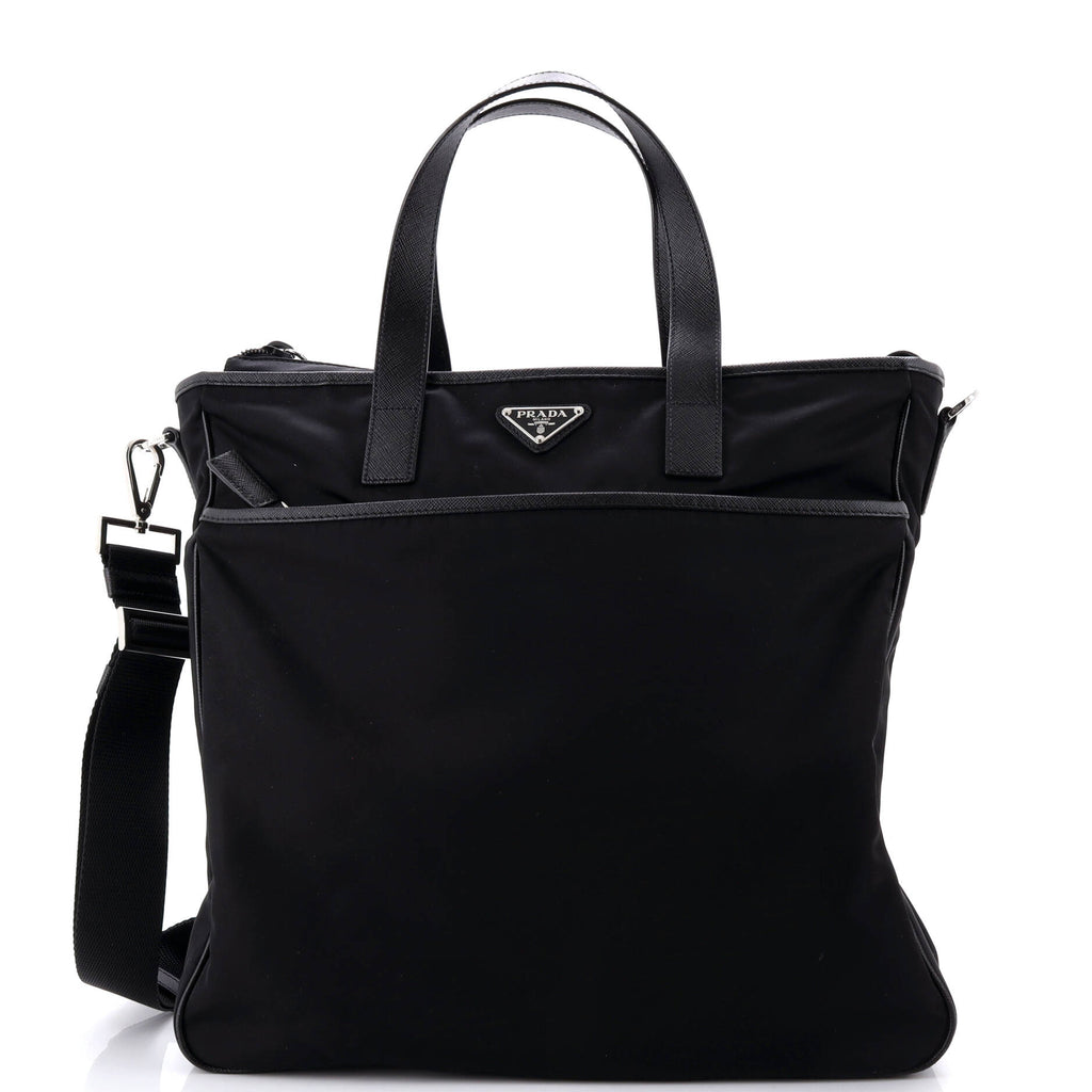 Convertible Front Pocket Briefcase Tote Tessuto with Saffiano Leather Medium