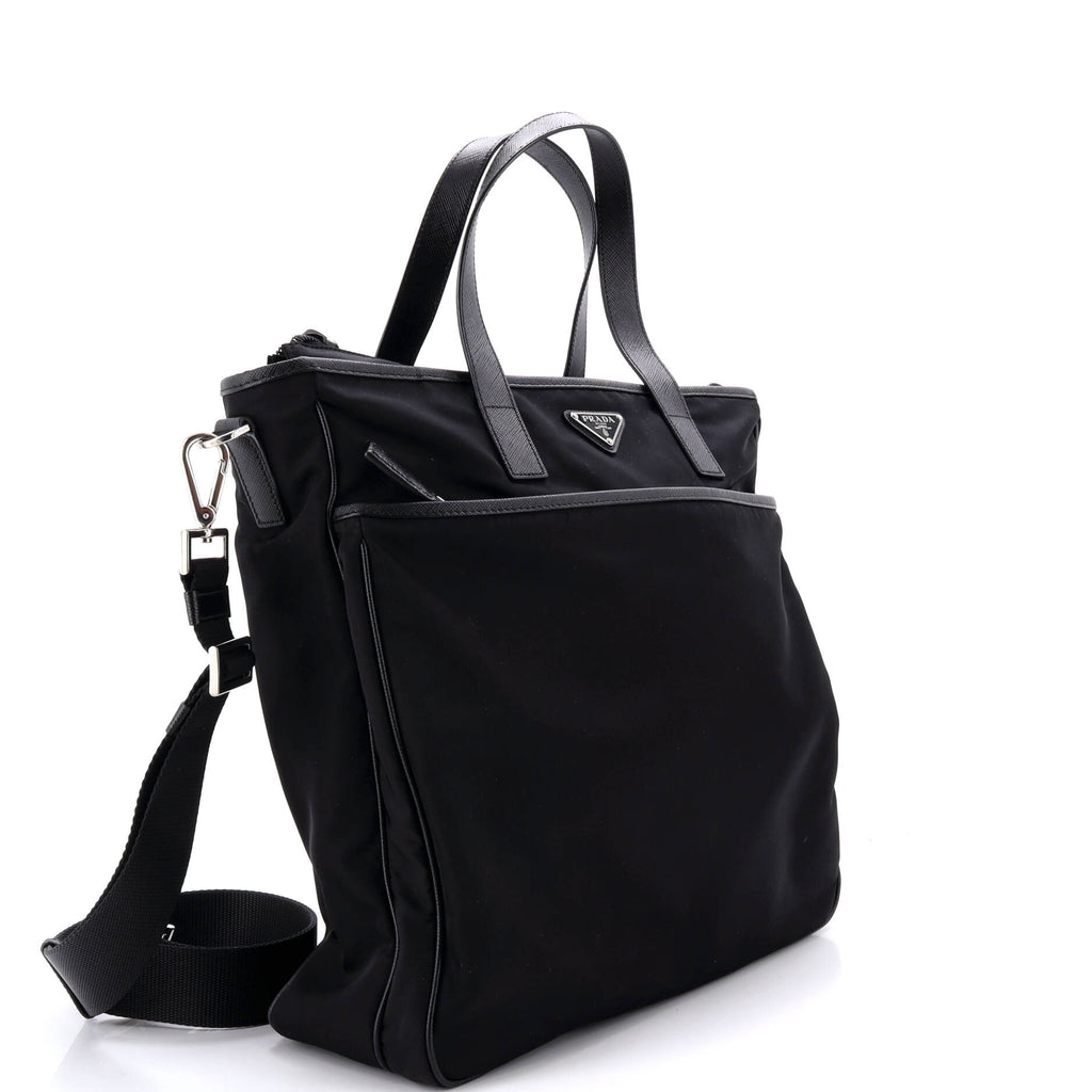 Convertible Front Pocket Briefcase Tote Tessuto with Saffiano Leather Medium