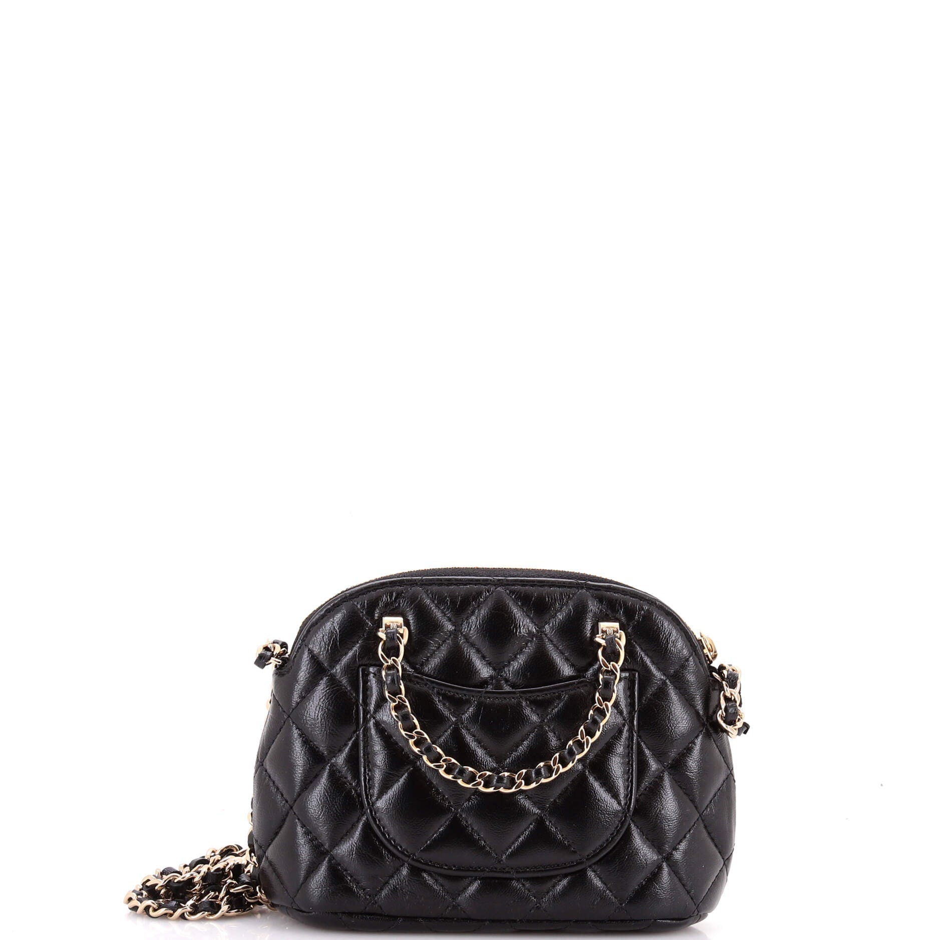 CC Dome Zip Clutch with Chain Quilted Shiny Lambskin Mini