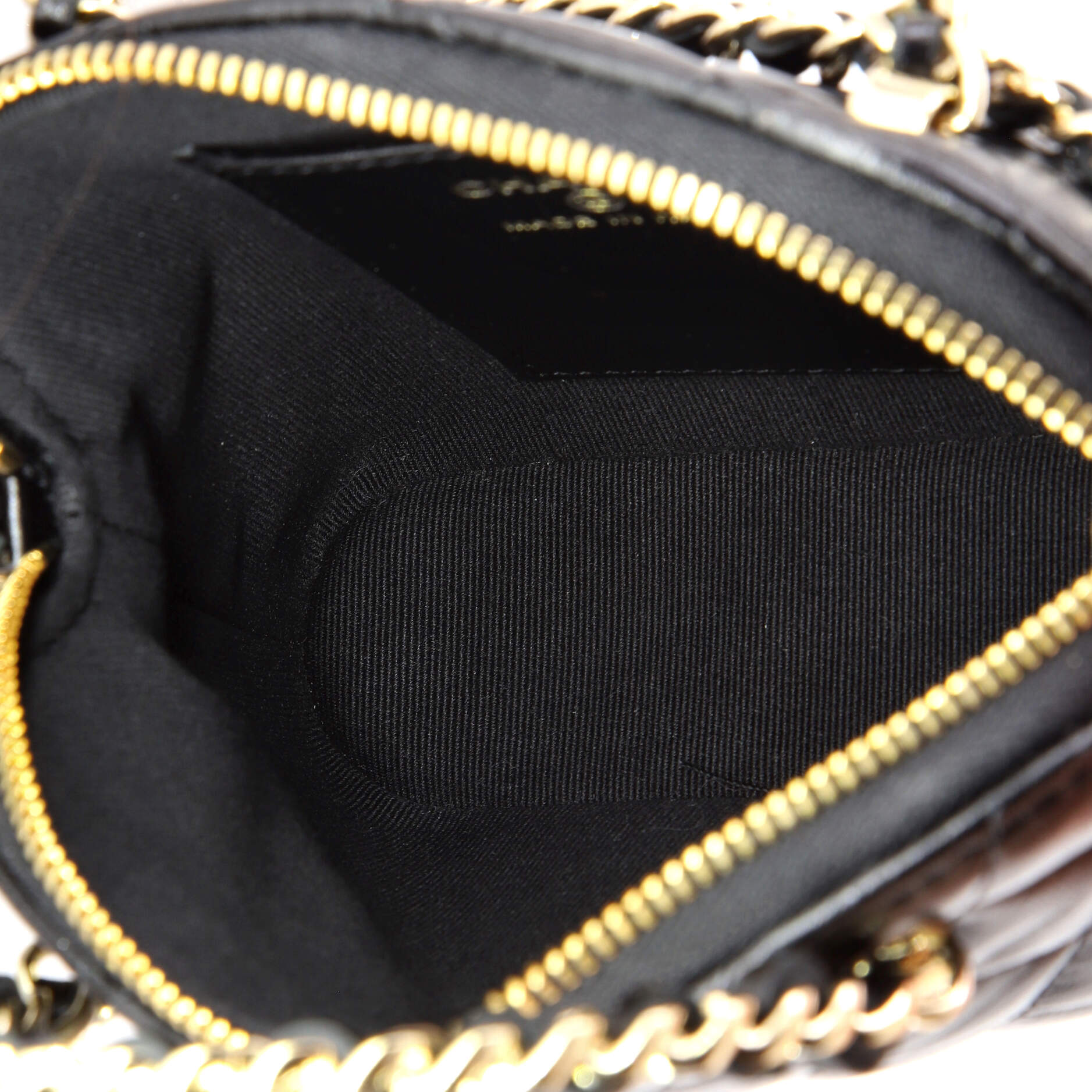 CC Dome Zip Clutch with Chain Quilted Shiny Lambskin Mini