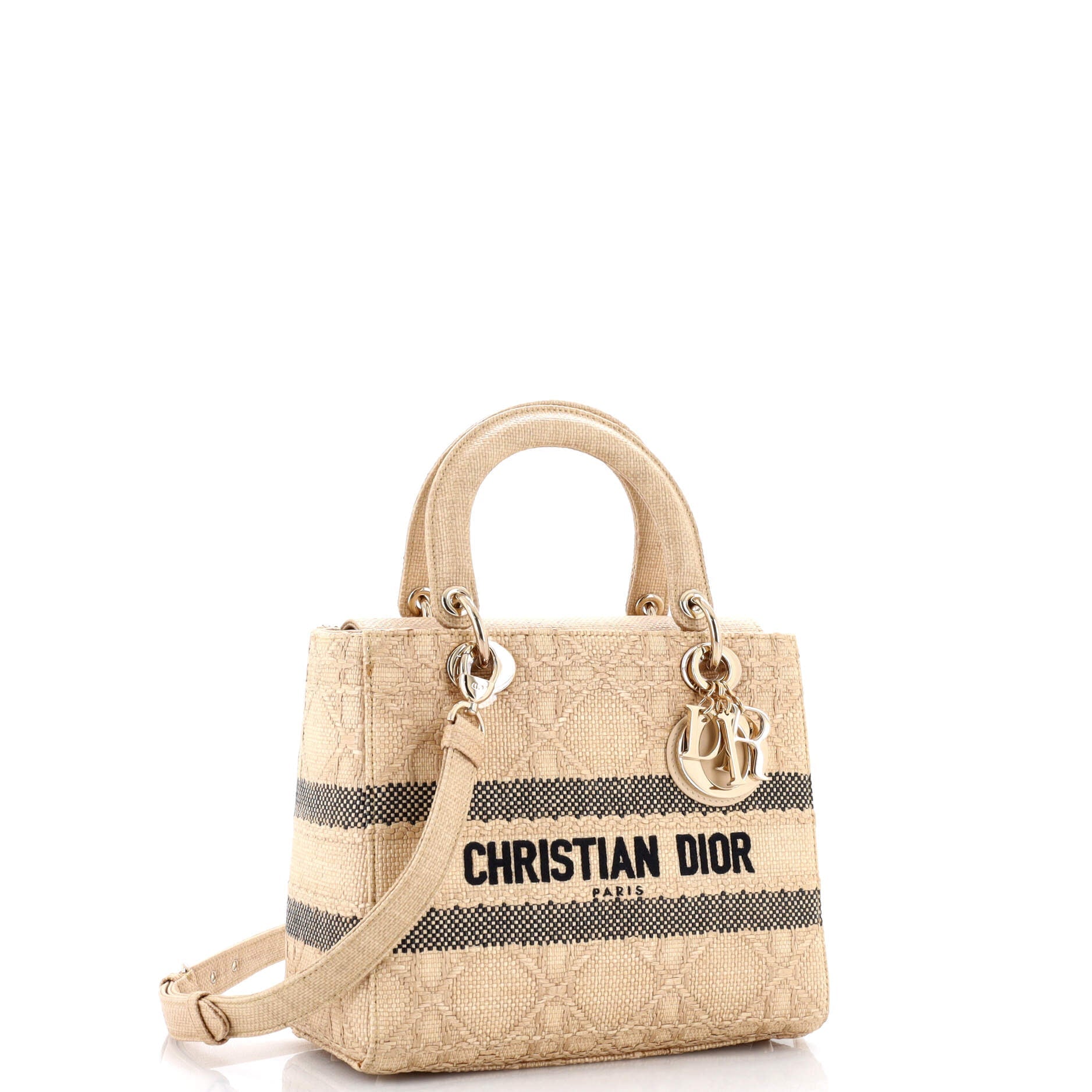 Lady D-Lite Bag Cannage Embroidered Raffia Medium