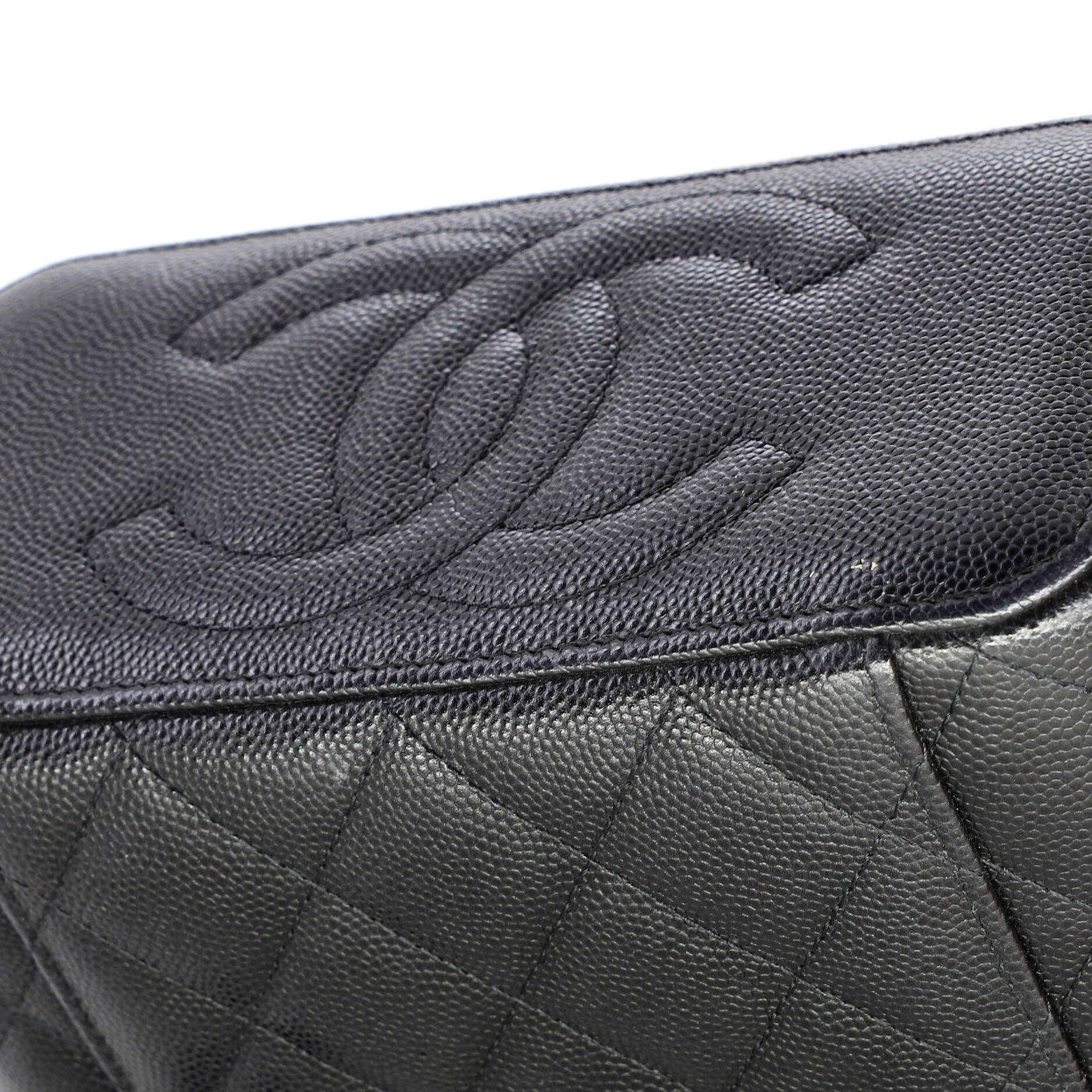 Classic Vanity Case with Chain Quilted Caviar Small
