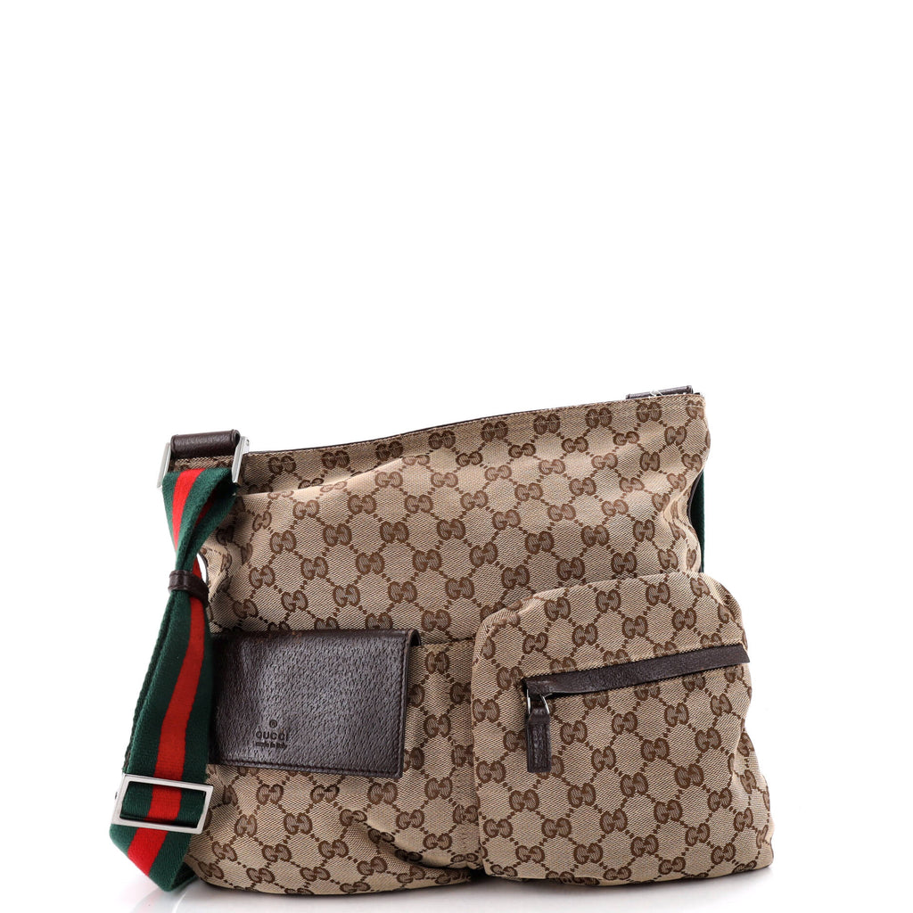 Double Pocket Web Messenger GG Canvas Medium
