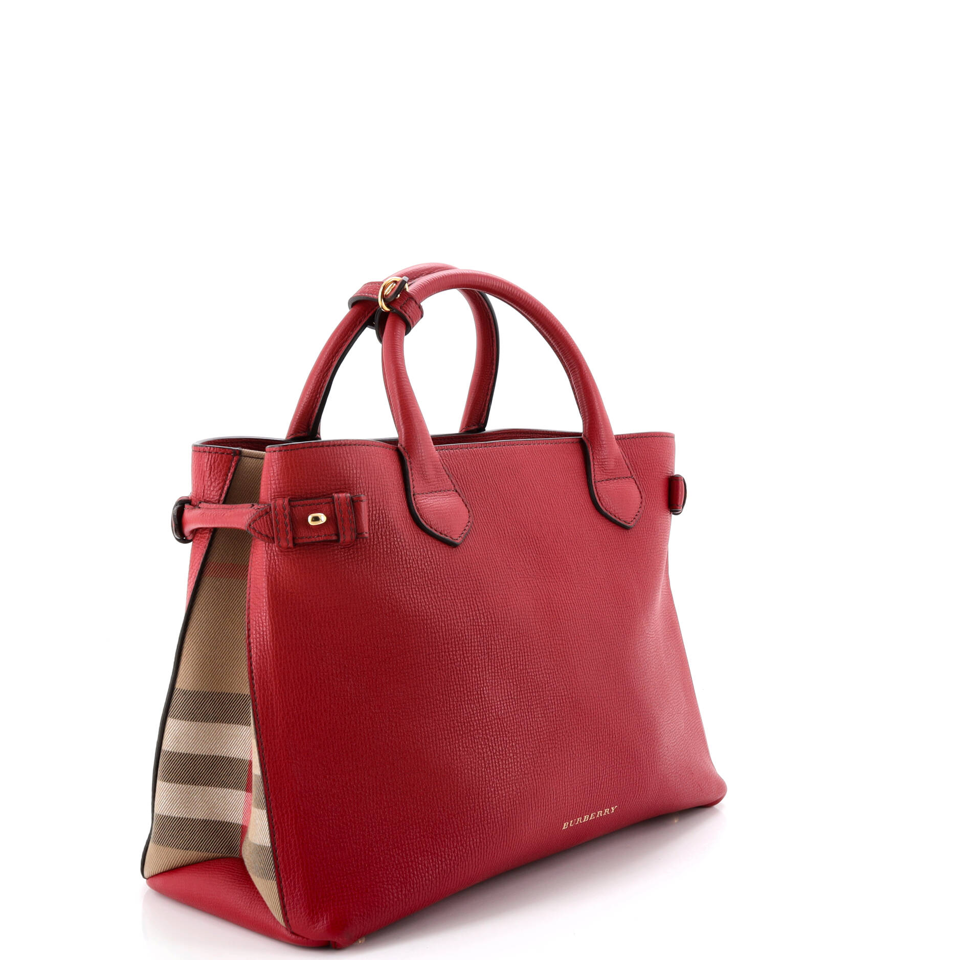 Banner Tote Leather and House Check Canvas Medium