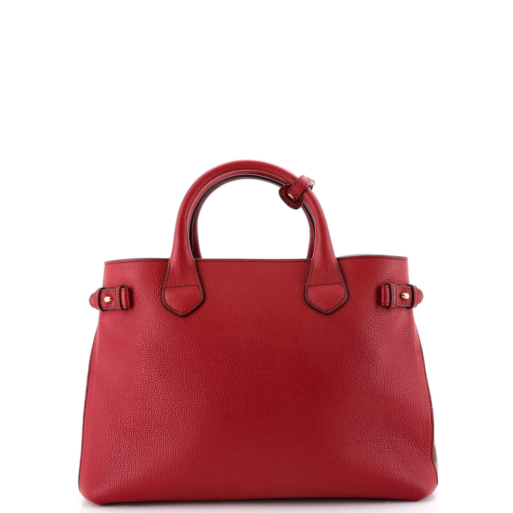 Banner Tote Leather and House Check Canvas Medium