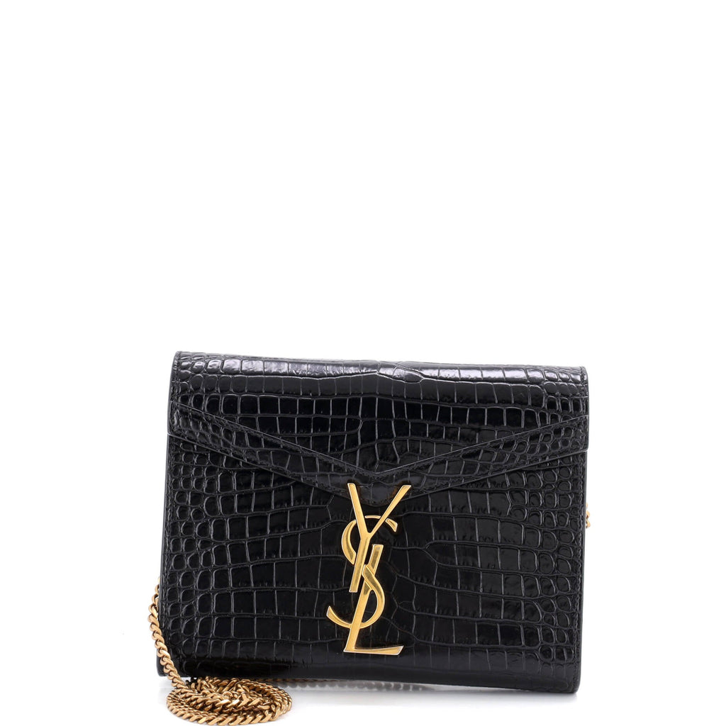 Cassandra Chain Shoulder Bag Crocodile Embossed Leather Small