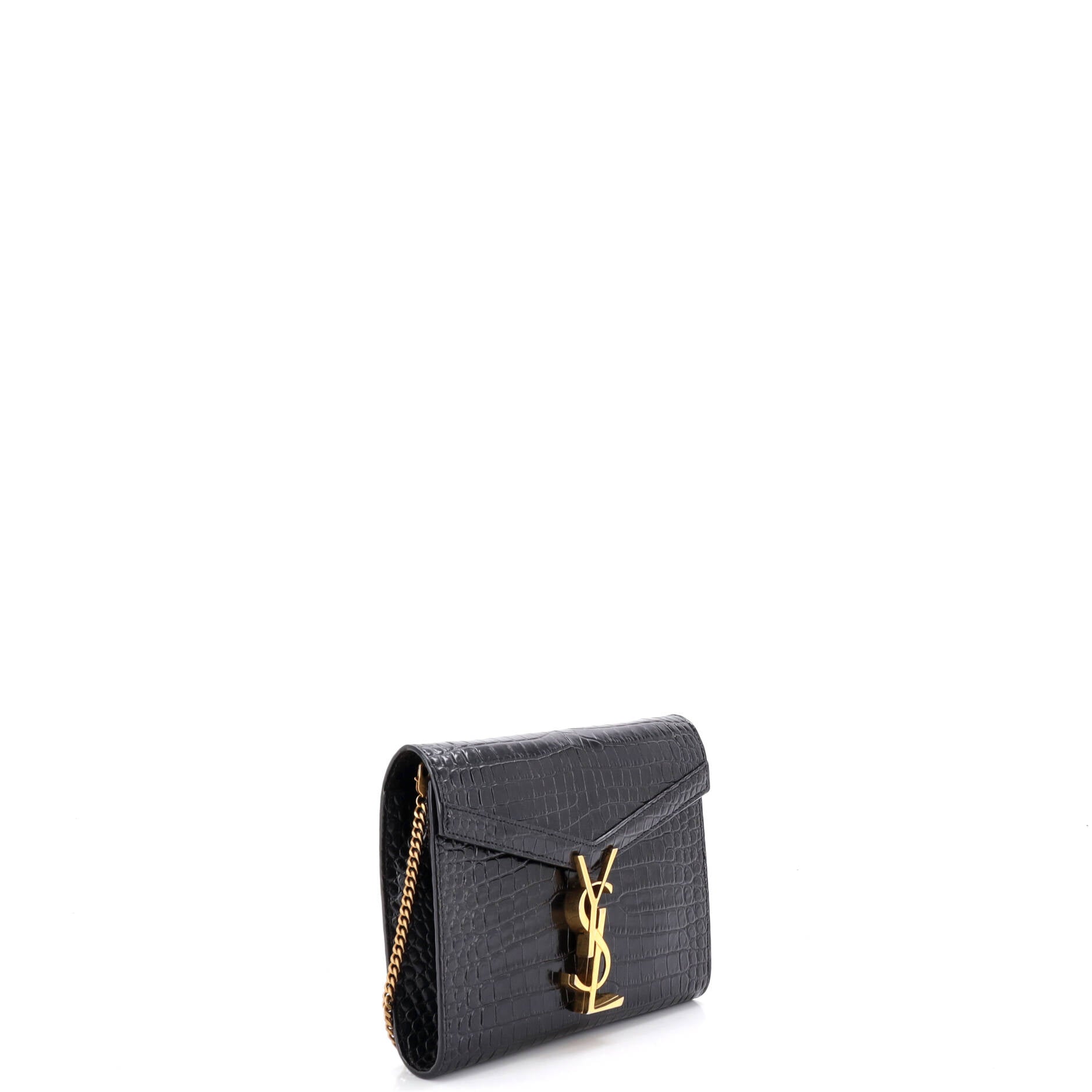 Cassandra Chain Shoulder Bag Crocodile Embossed Leather Small