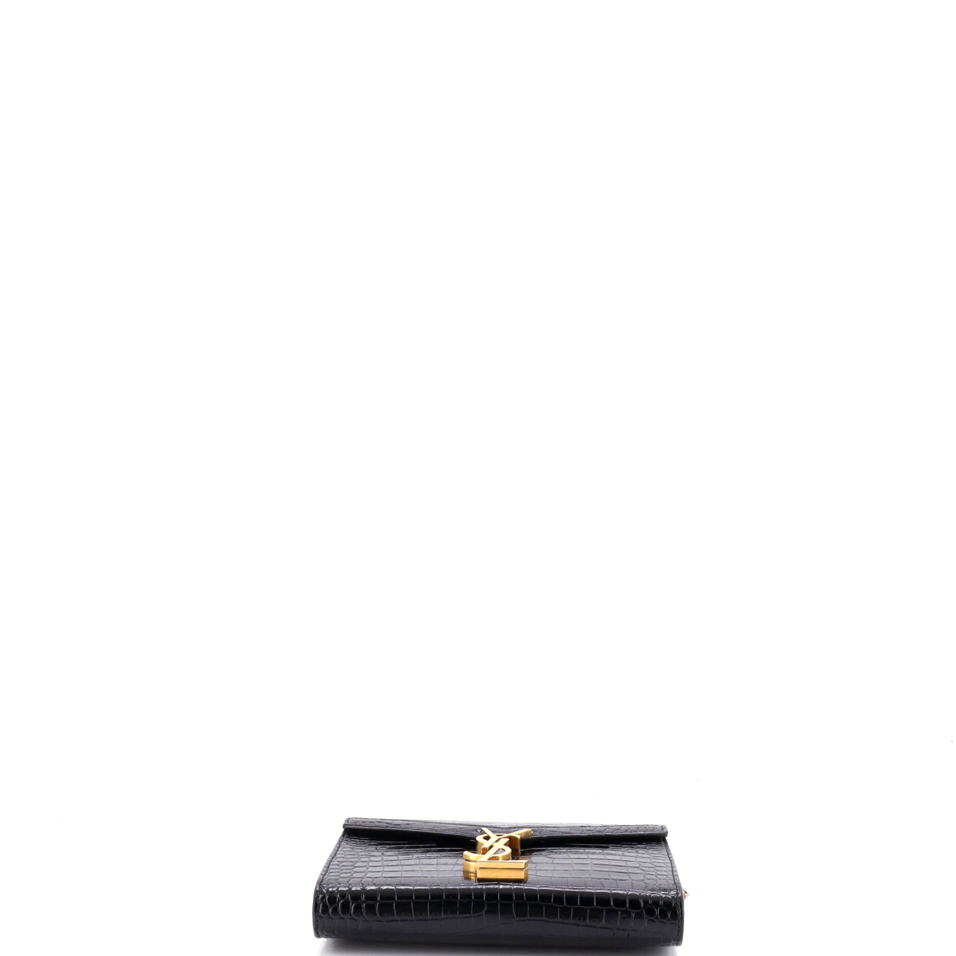 Cassandra Chain Shoulder Bag Crocodile Embossed Leather Small