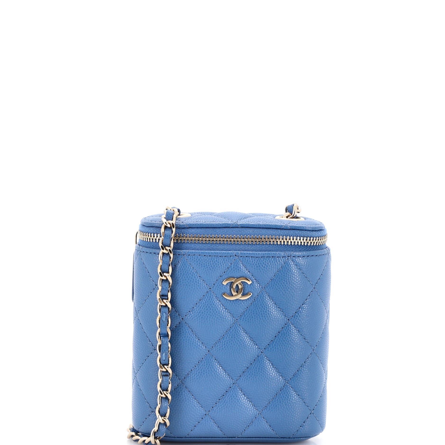 Vertical Classic Vanity Case with Chain Quilted Caviar Mini