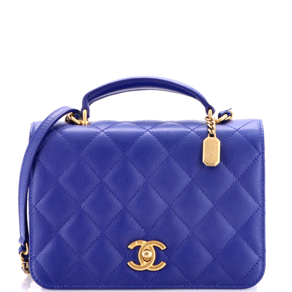 CC Top Handle Chain Full Flap Bag Quilted Caviar Small